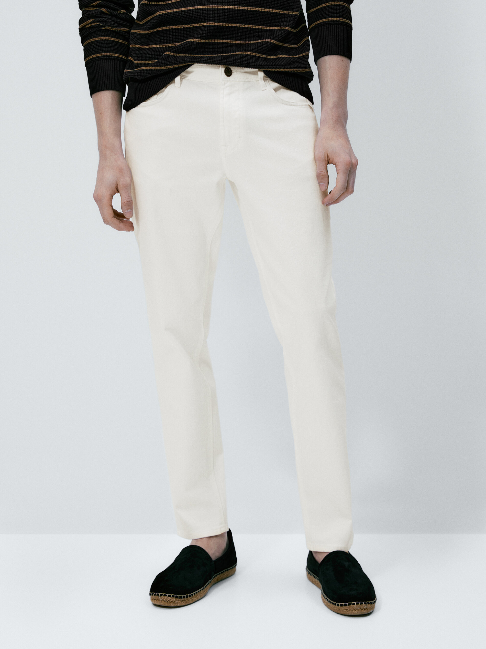 Pantalón tejanero mezcla algodón tapered fit - BLANCO