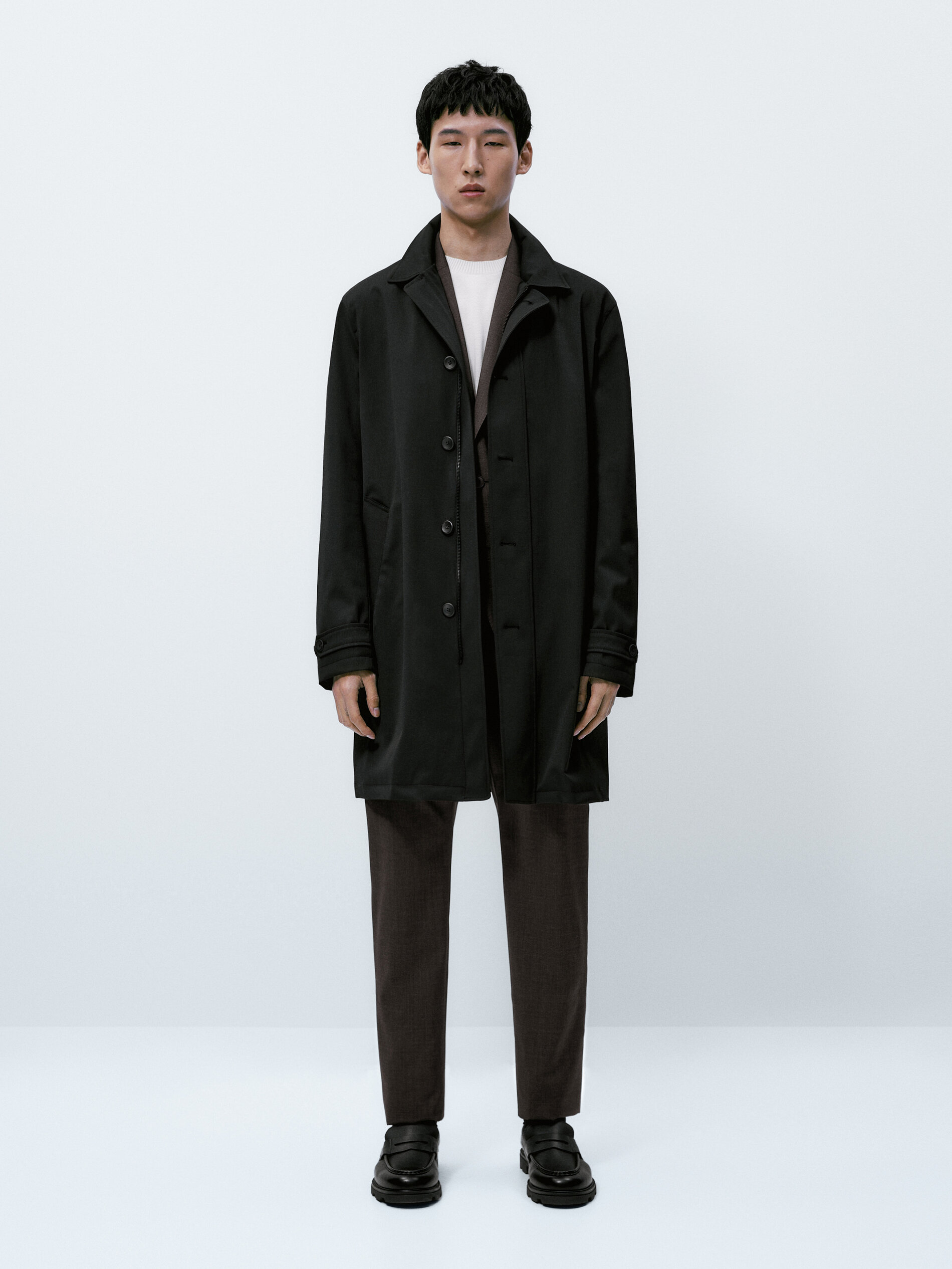 Chaqueta trench con lana - NEGRO