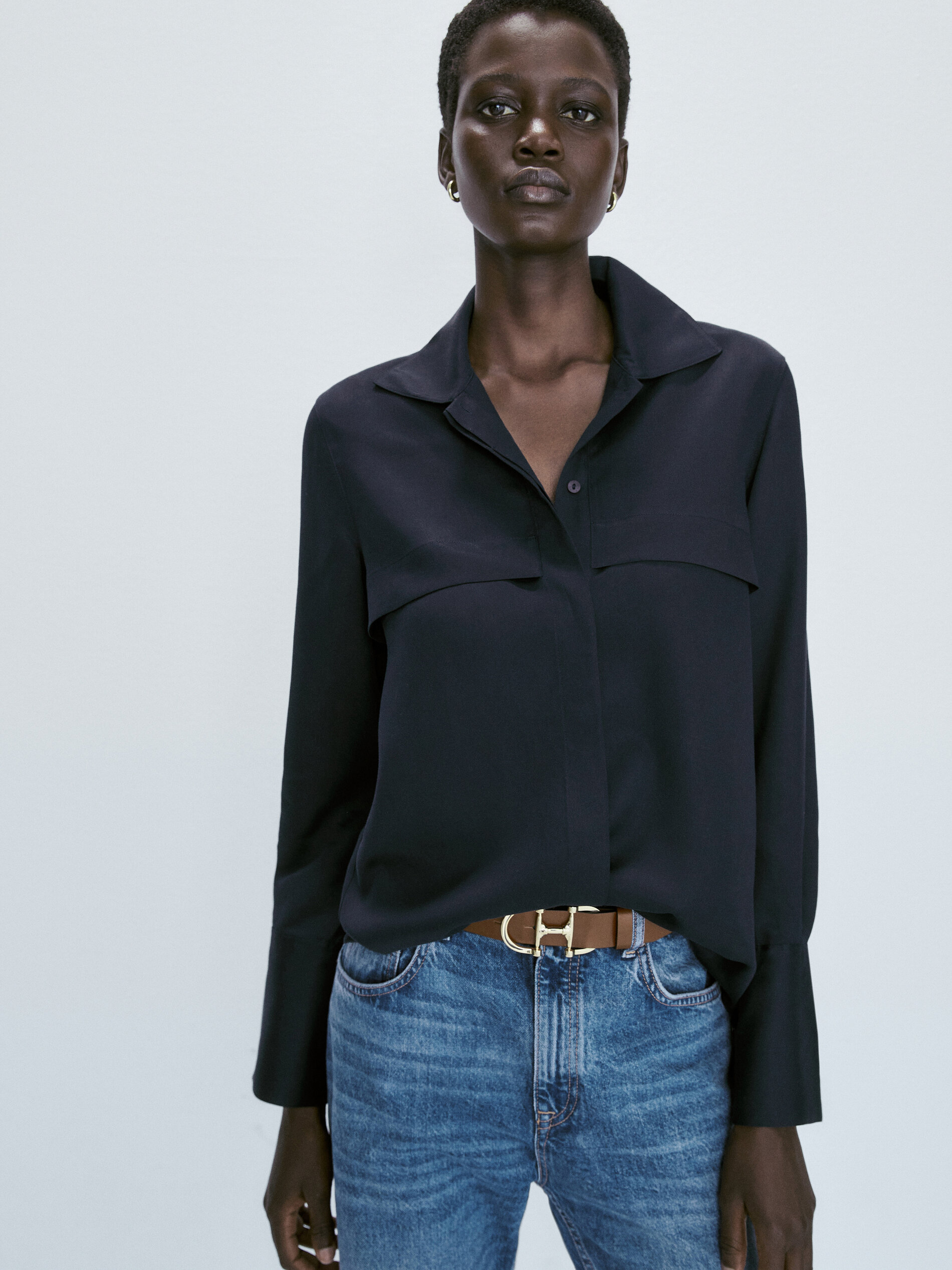 Camisa fluida bolsillos - AZUL PROFUNDO