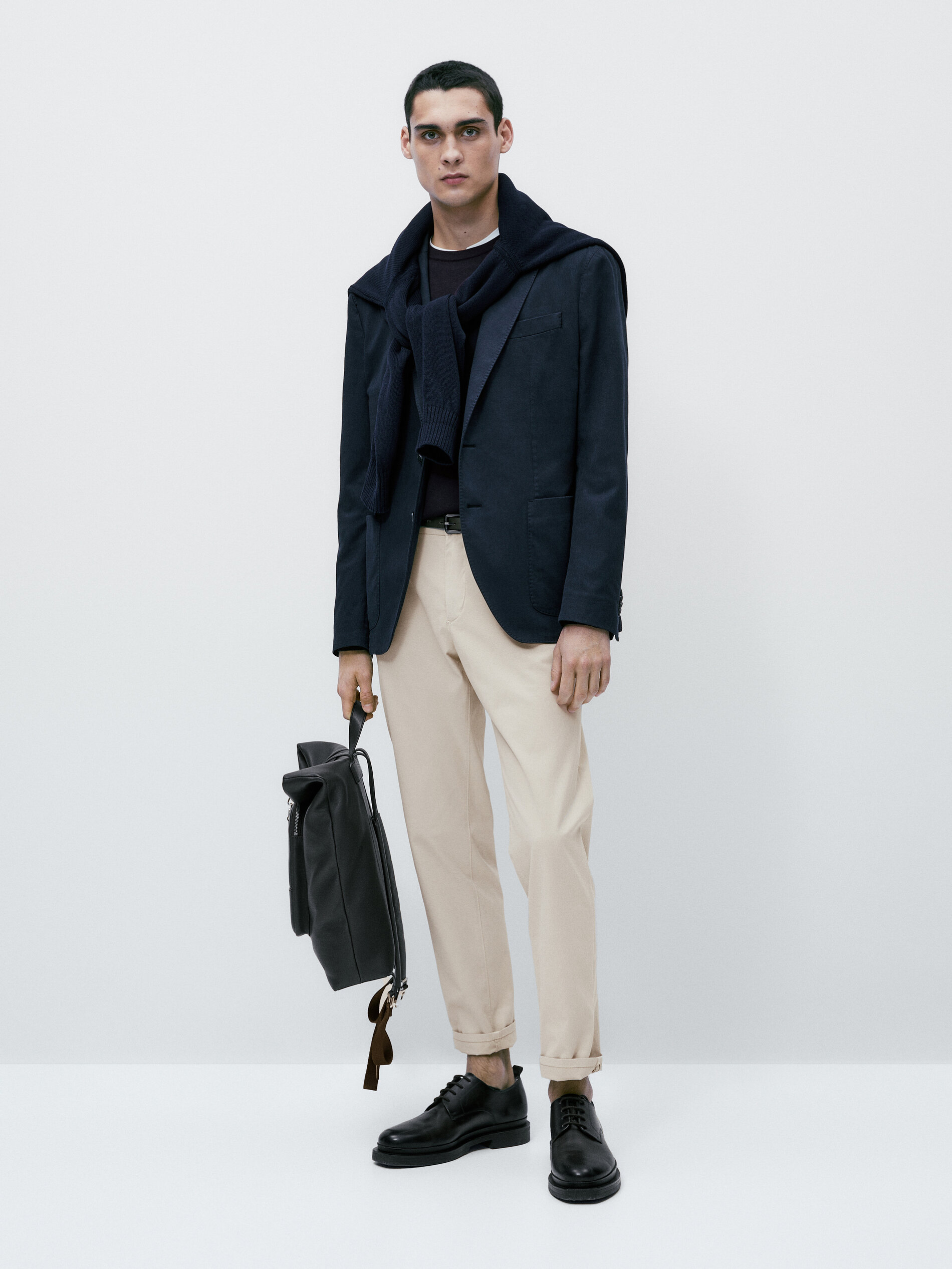 Americana tintada con lino y algodón - AZUL MARINO