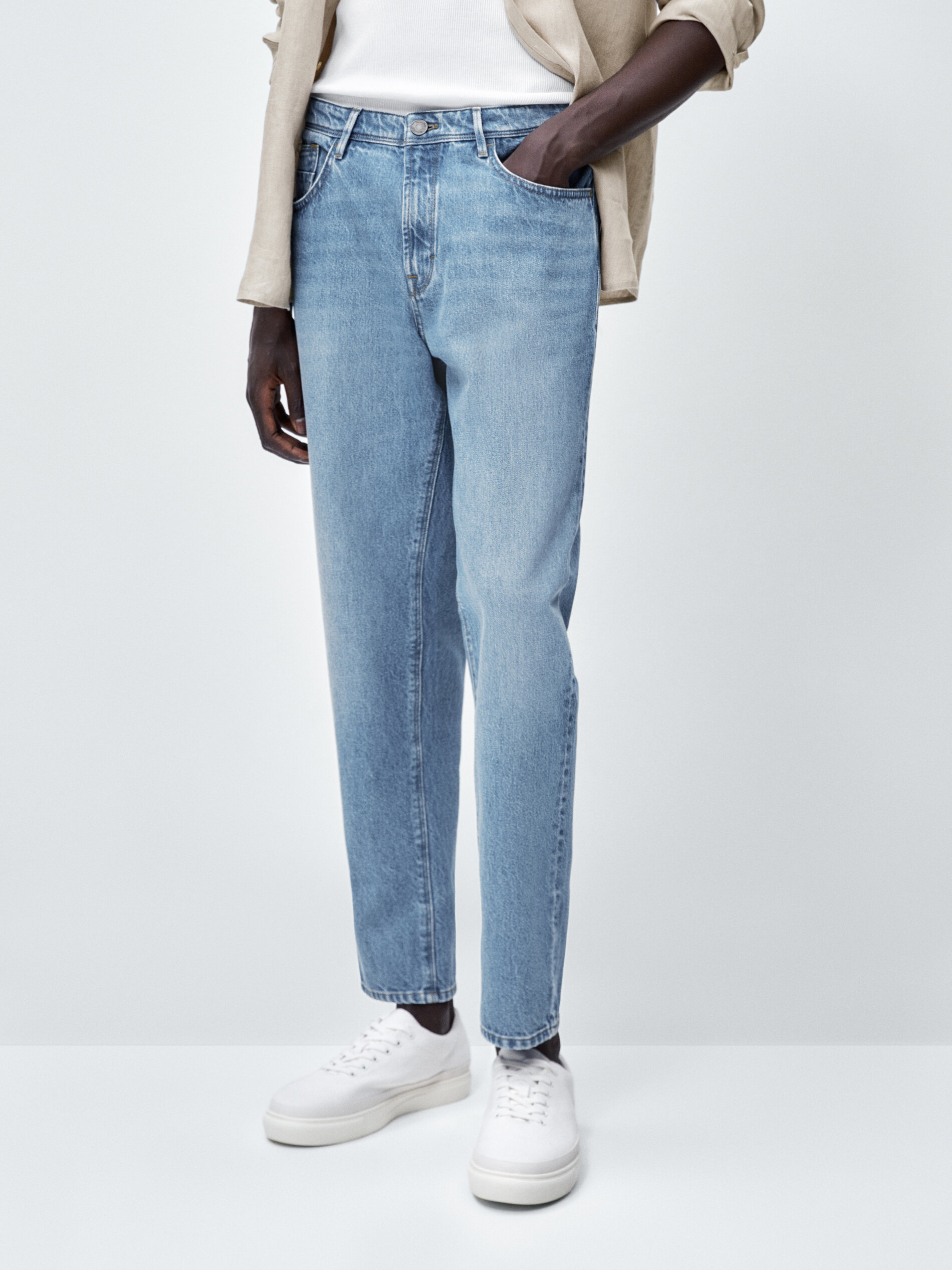Pantalón vaquero mid bleach tapered fit - INDIGO