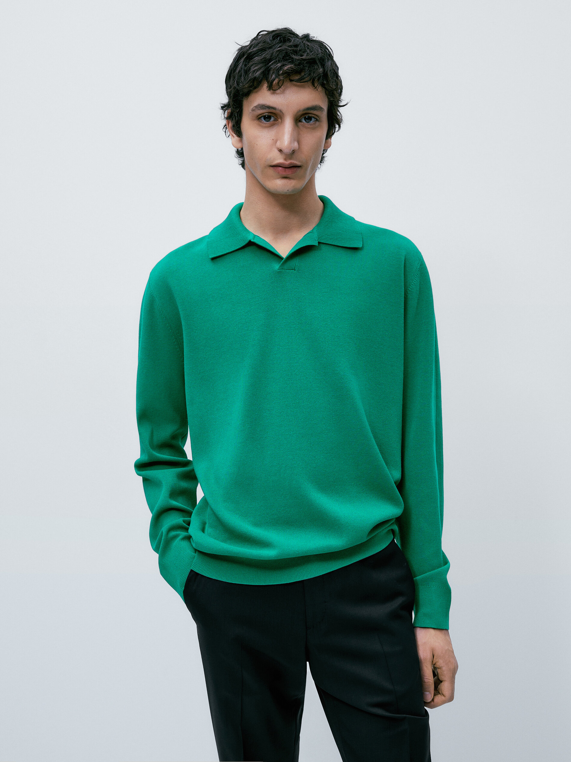 Jersey punto milano algodón cuello polo - Verde