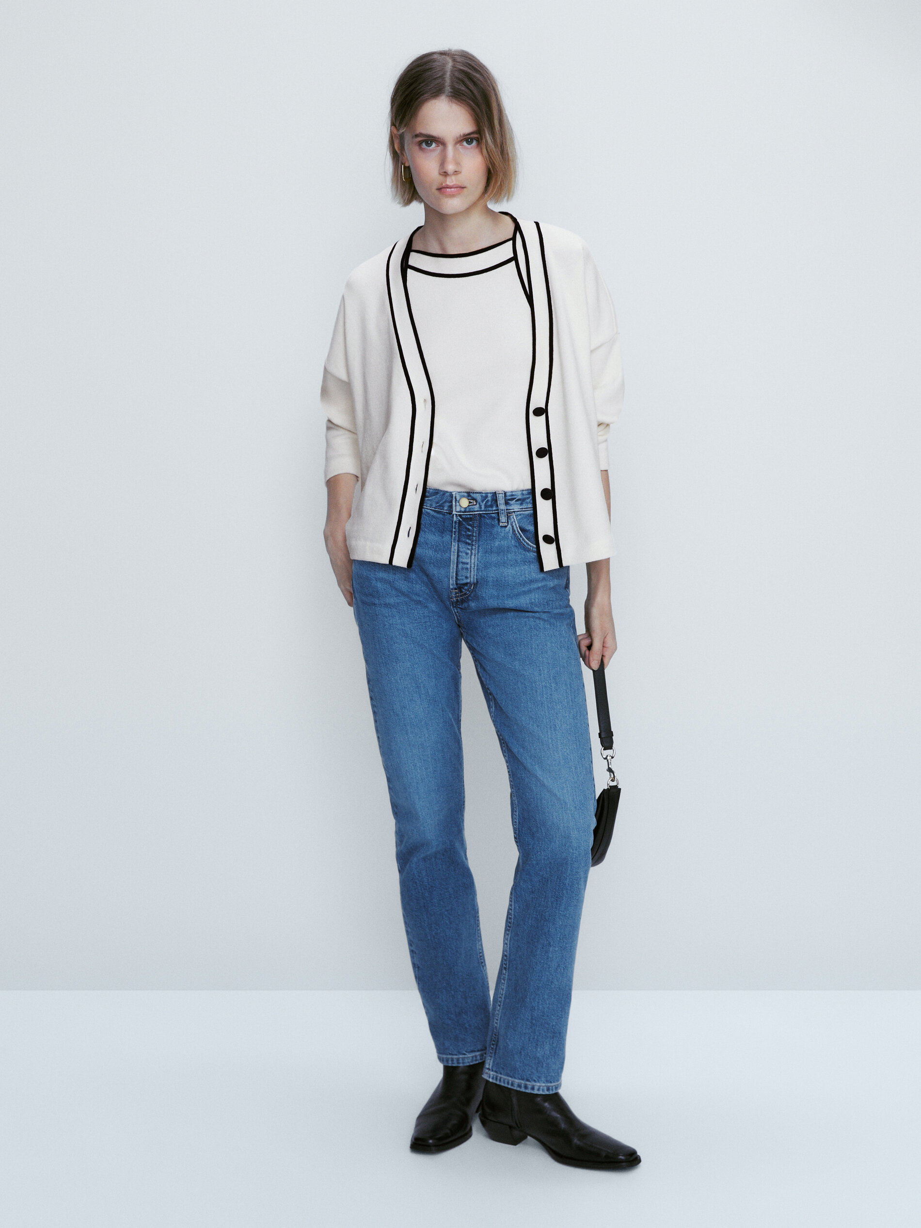 Cárdigan algodón contraste - CRUDO