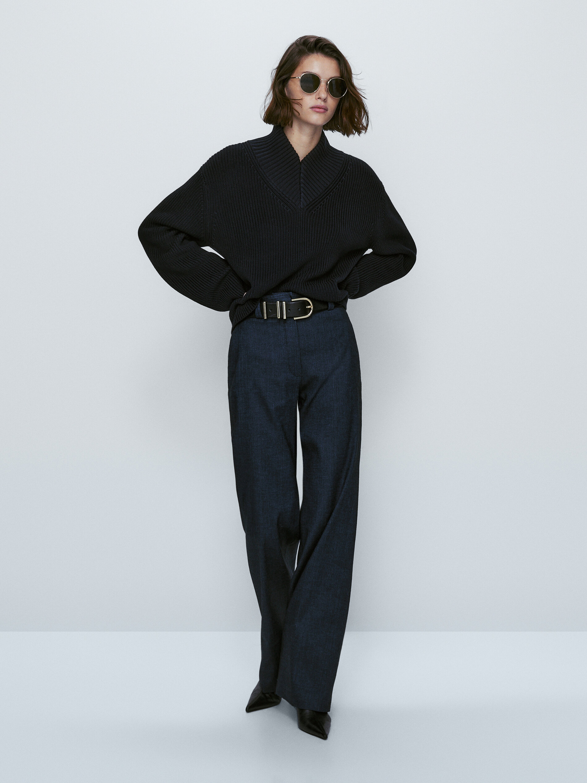 Jersey algodón cuello pico - AZUL MARINO