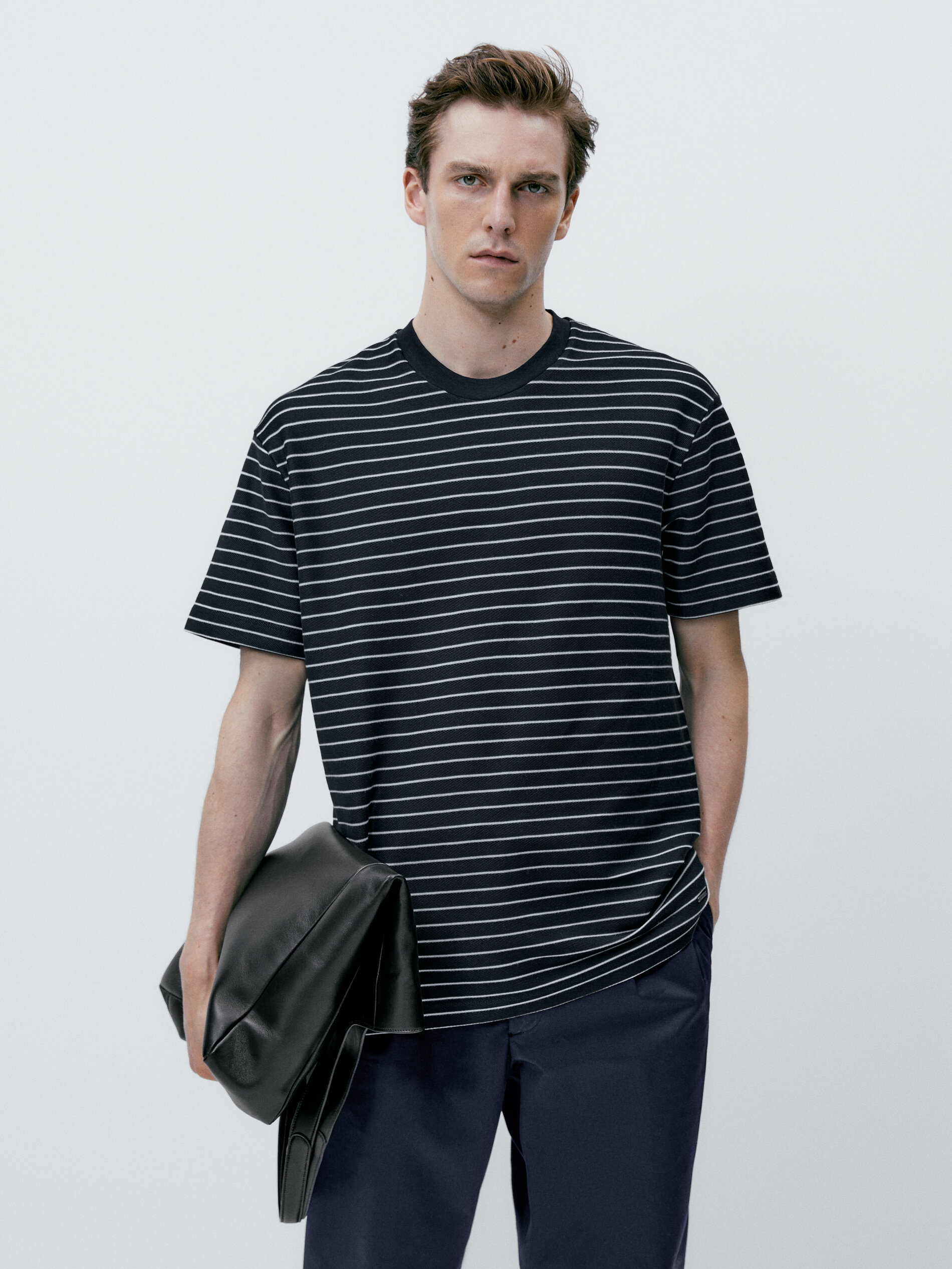 Camiseta rayas manga corta algodón - AZUL MARINO