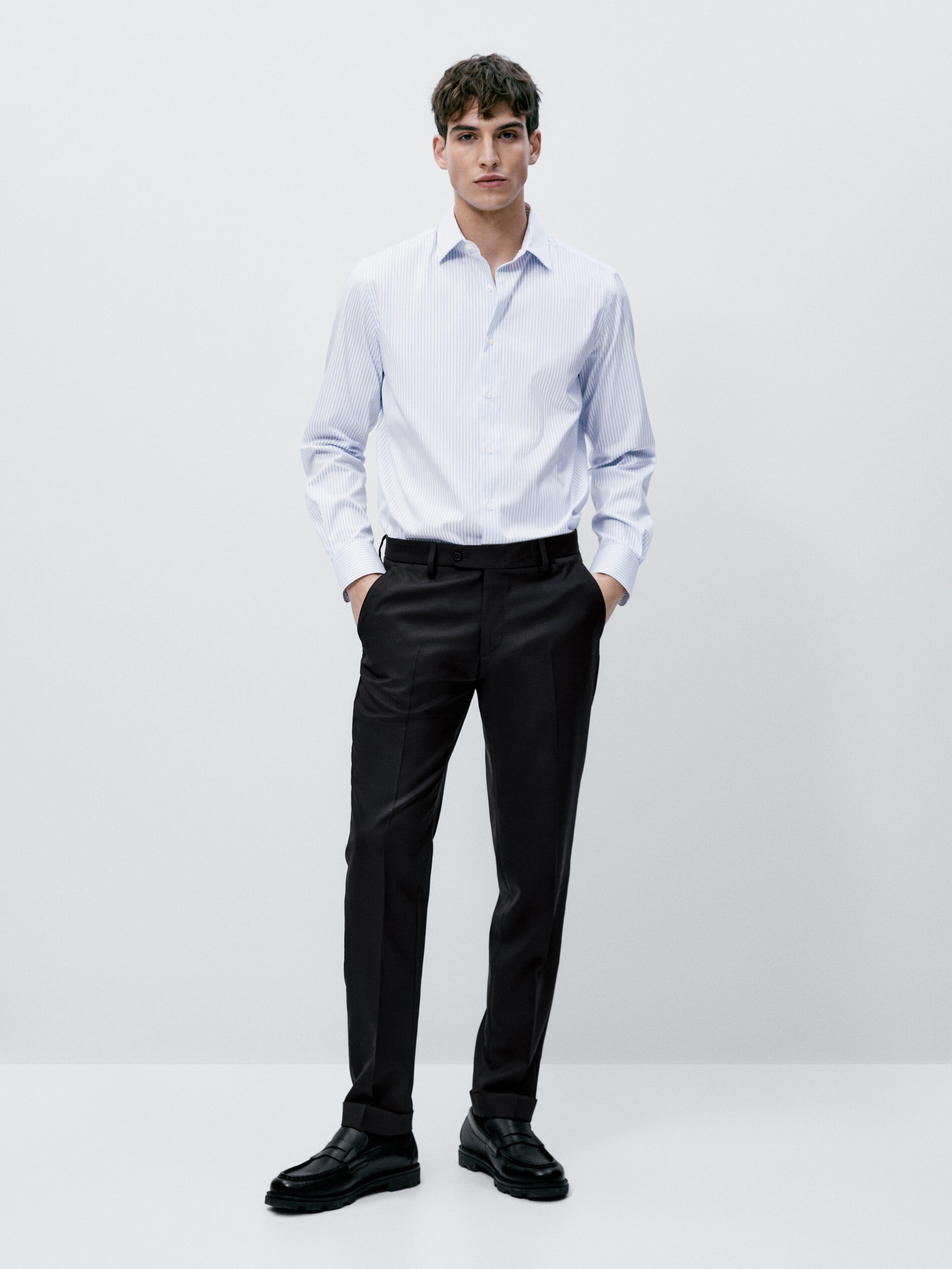 Camisa rayas pinpoint easy iron slim fit - BLANCO