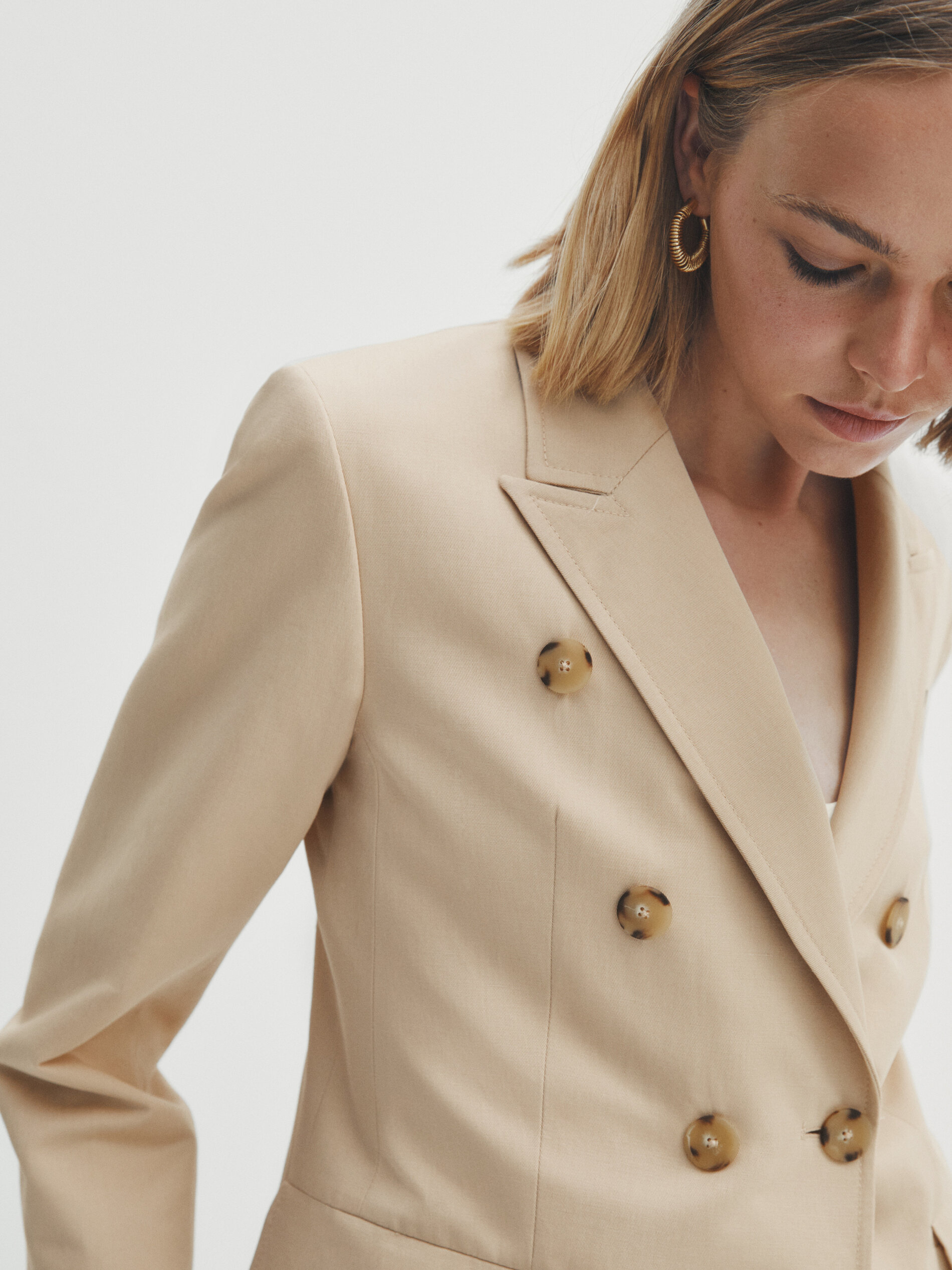 Americana cruzada mezcla algodón lino - Beige Claro