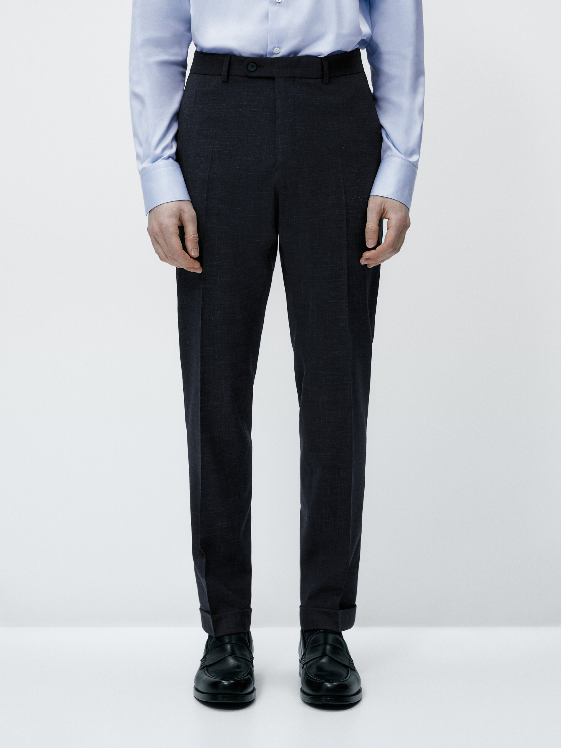 Pantalón traje estructura mezcla lana - AZUL MARINO