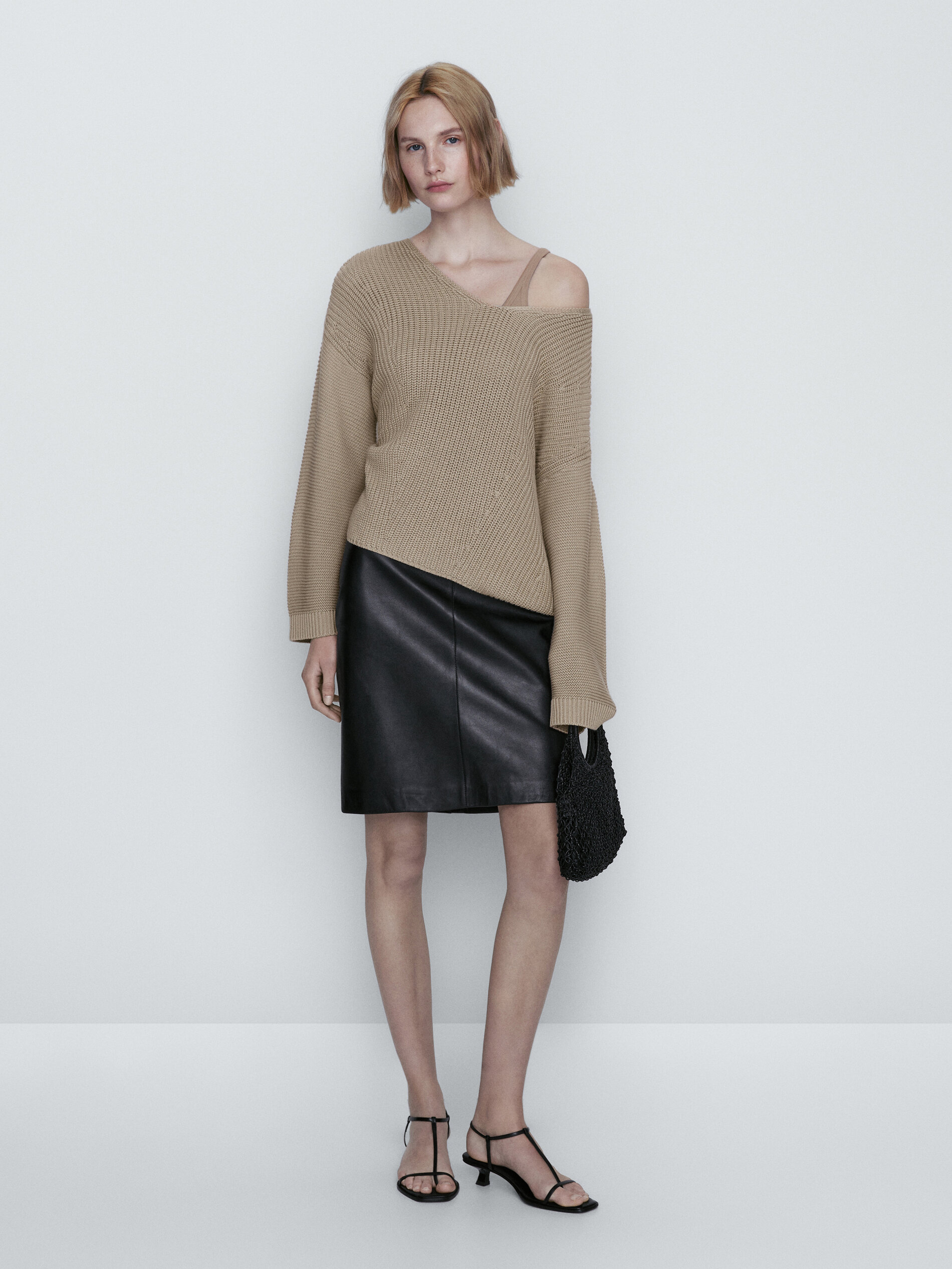 Falda midi piel napa - NEGRO