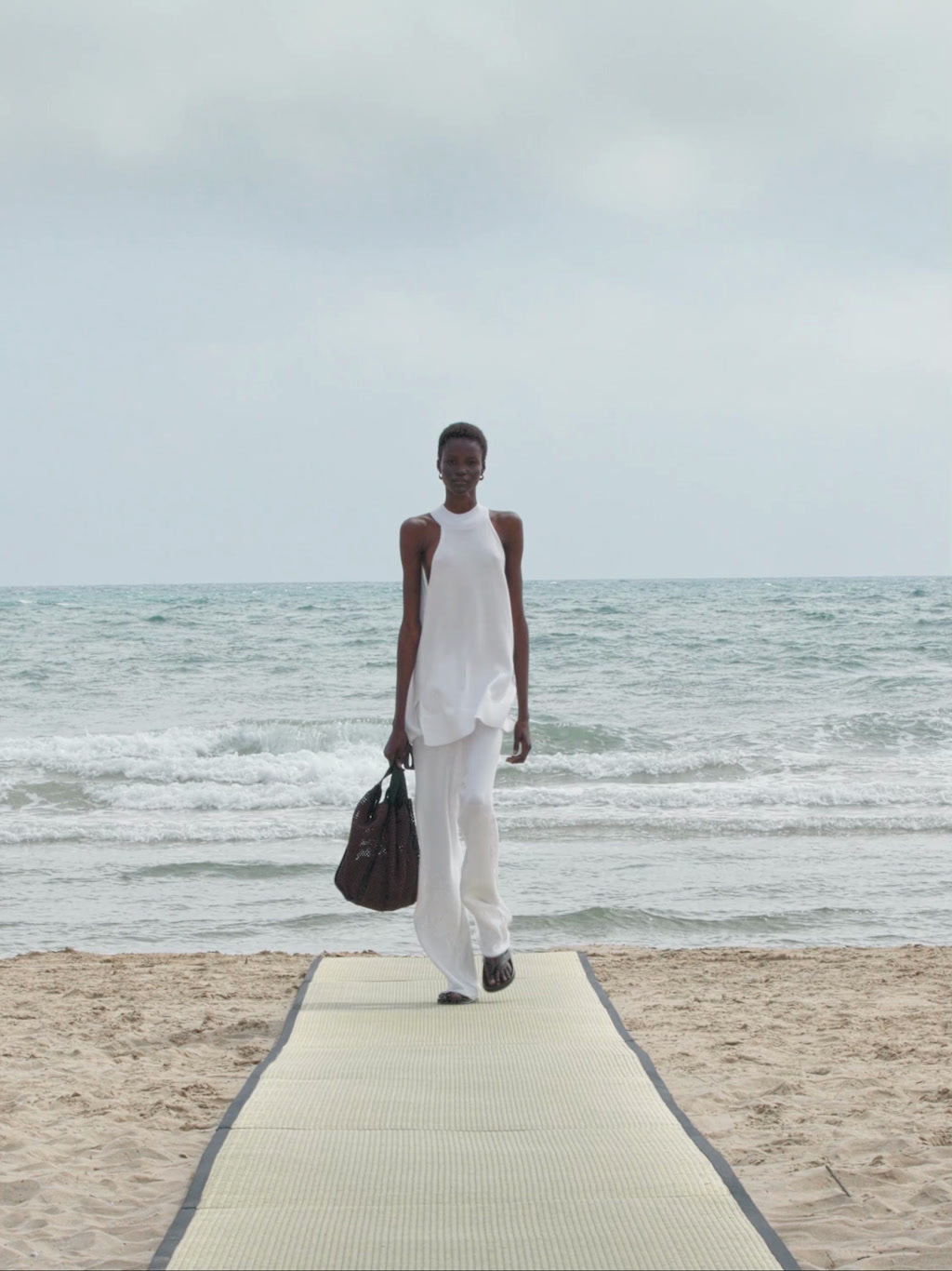 Pantalón punto bajo canalé conjunto - BLANCO