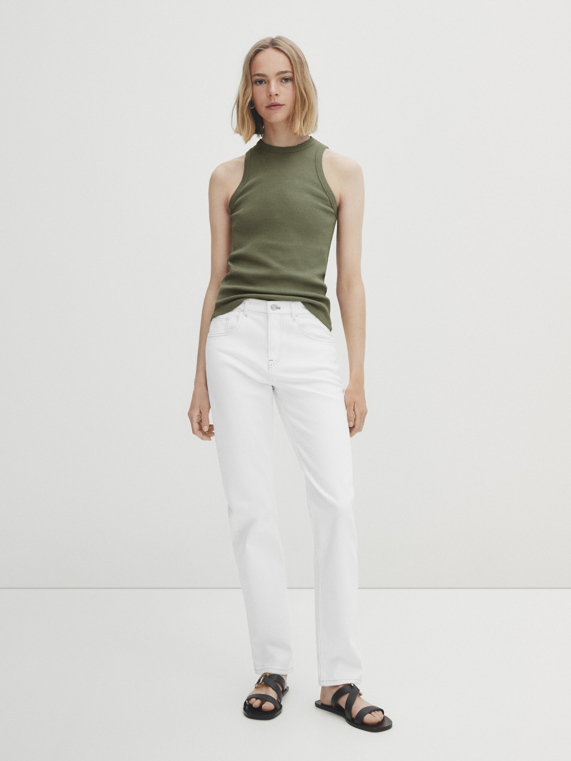 Top halter canalé - KAKI