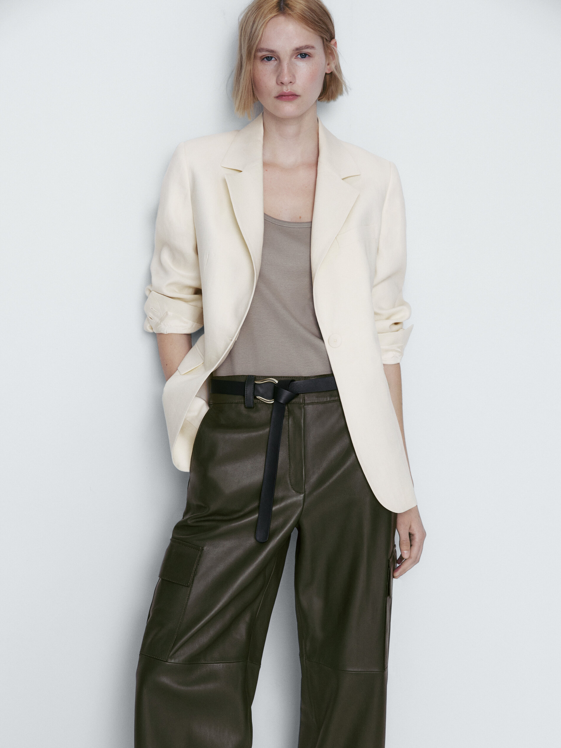 Pantalón piel napa cargo - VERDE