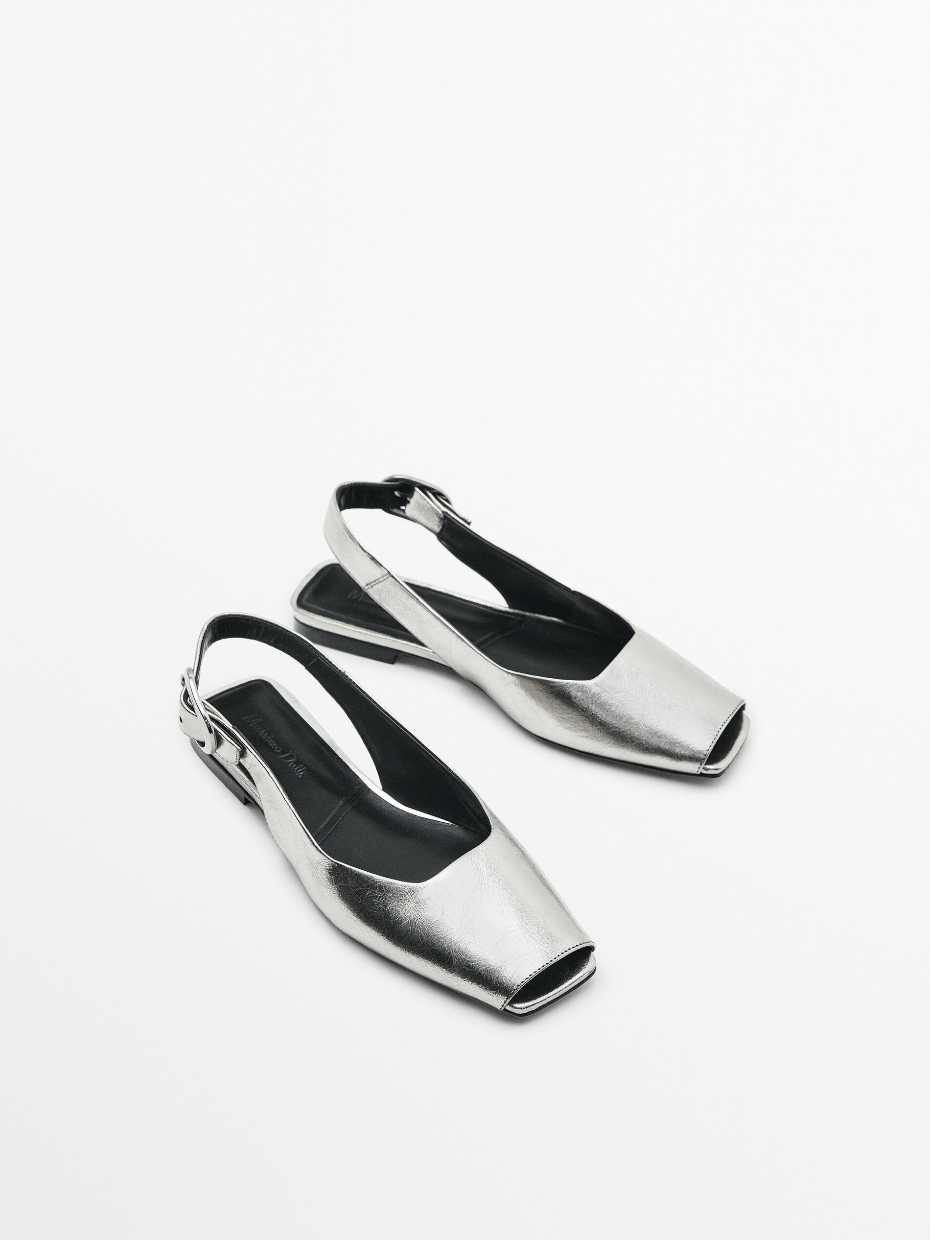 Zapato plano piel destalonado metalizado - PLATA
