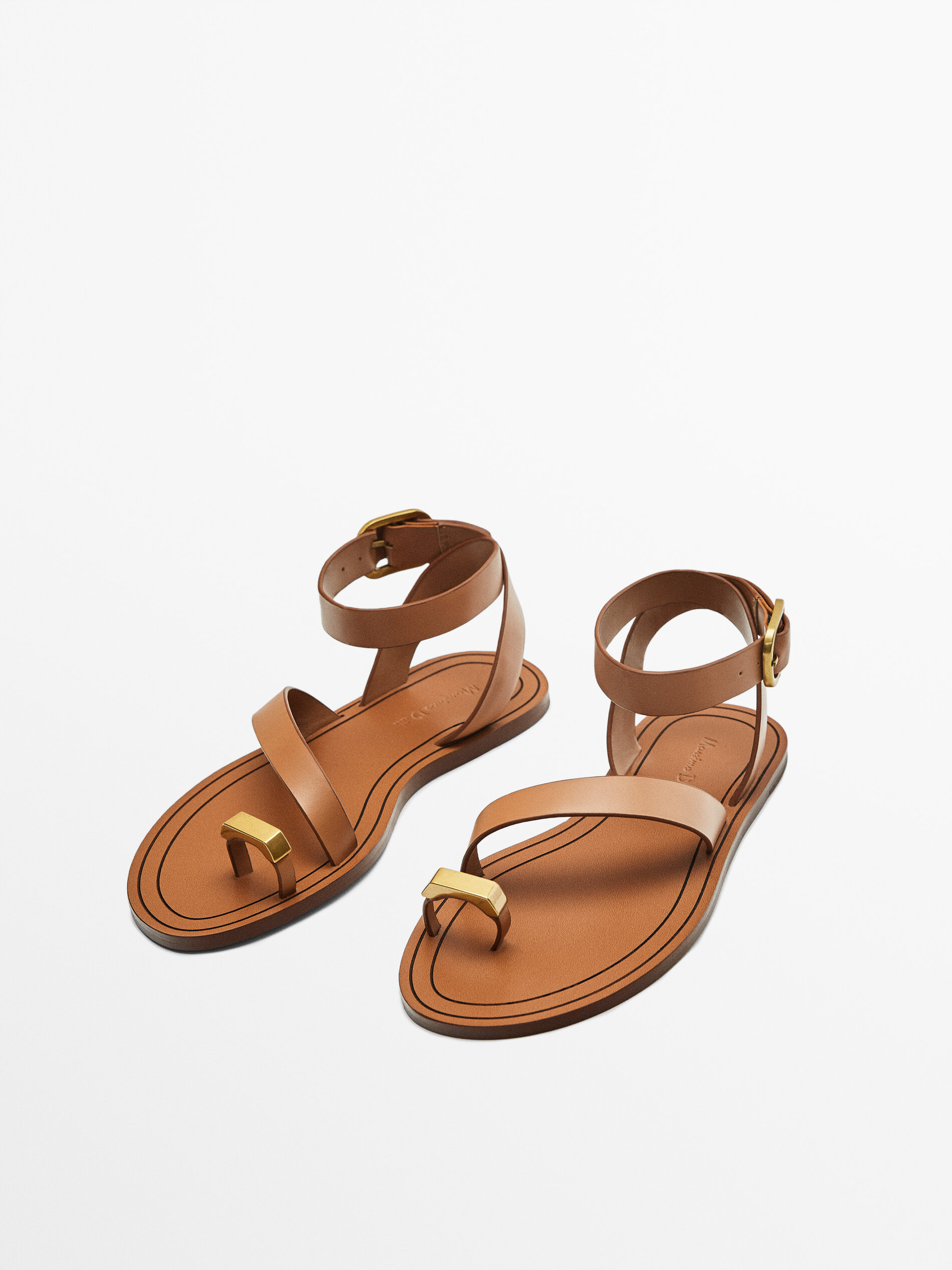 Sandalia plana piel pieza metalizada - CUERO