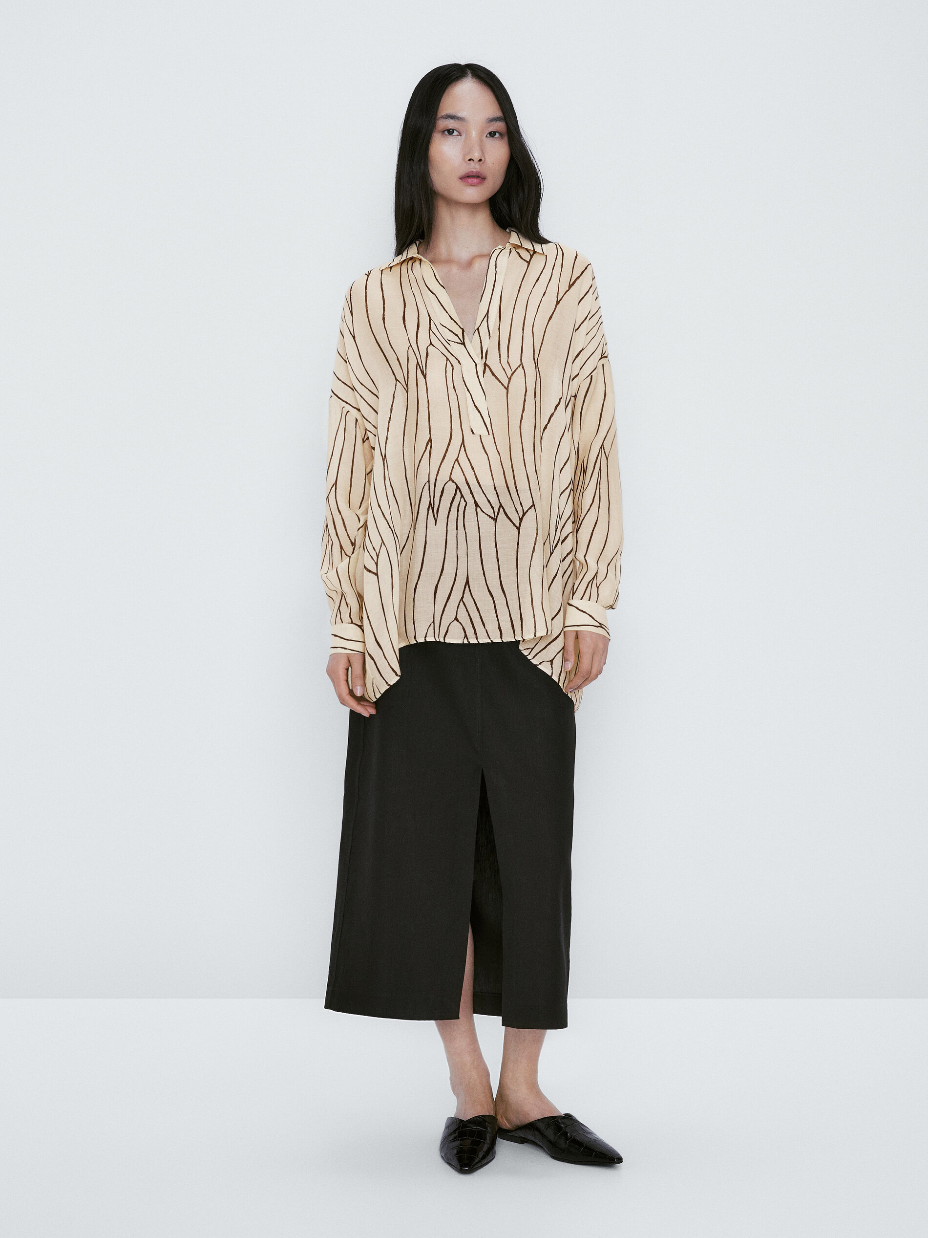 Camisa estampada cuello polo - CRUDO