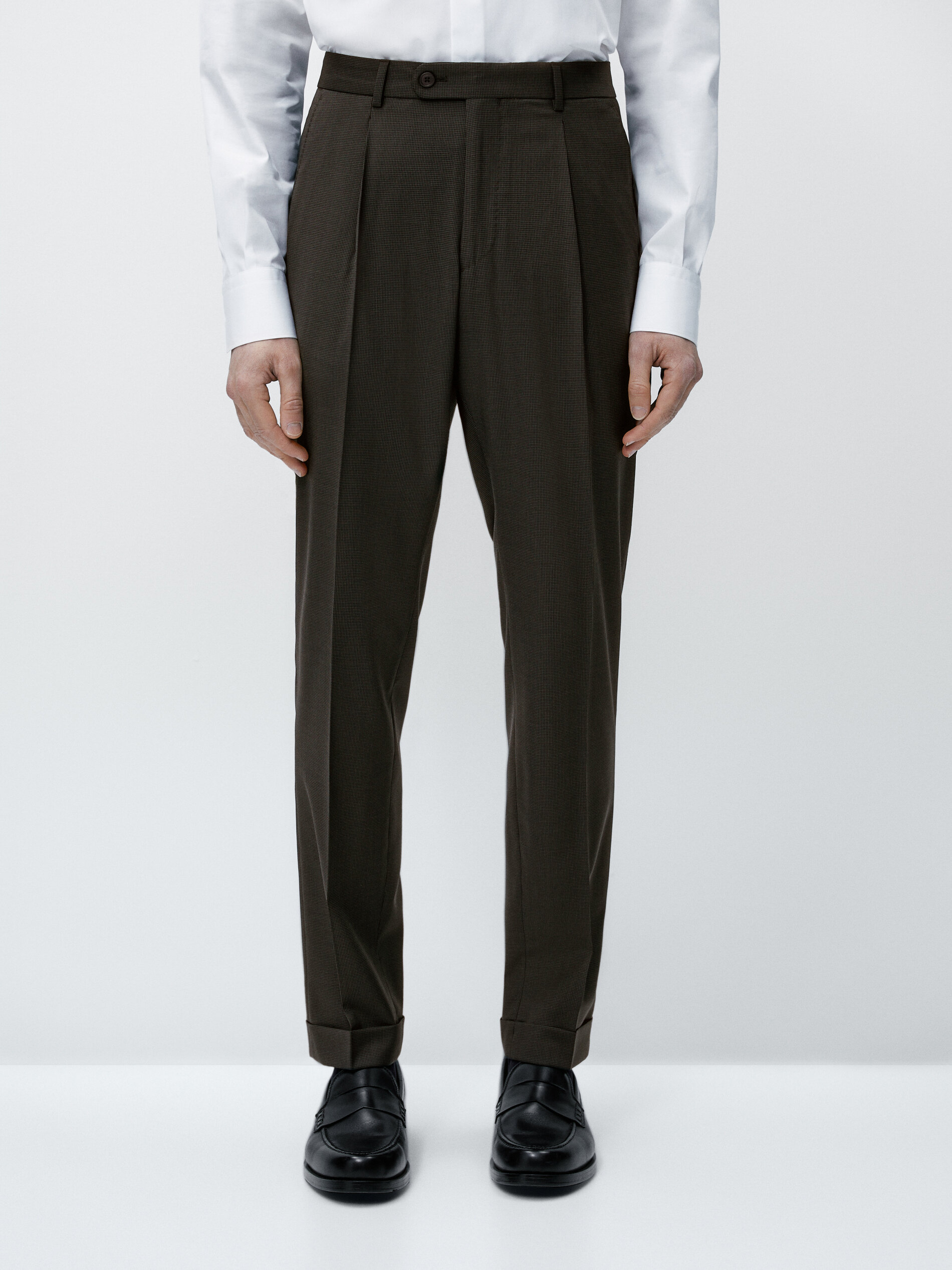 Pantalón traje lana super 120's pata de gallo - ACEITE