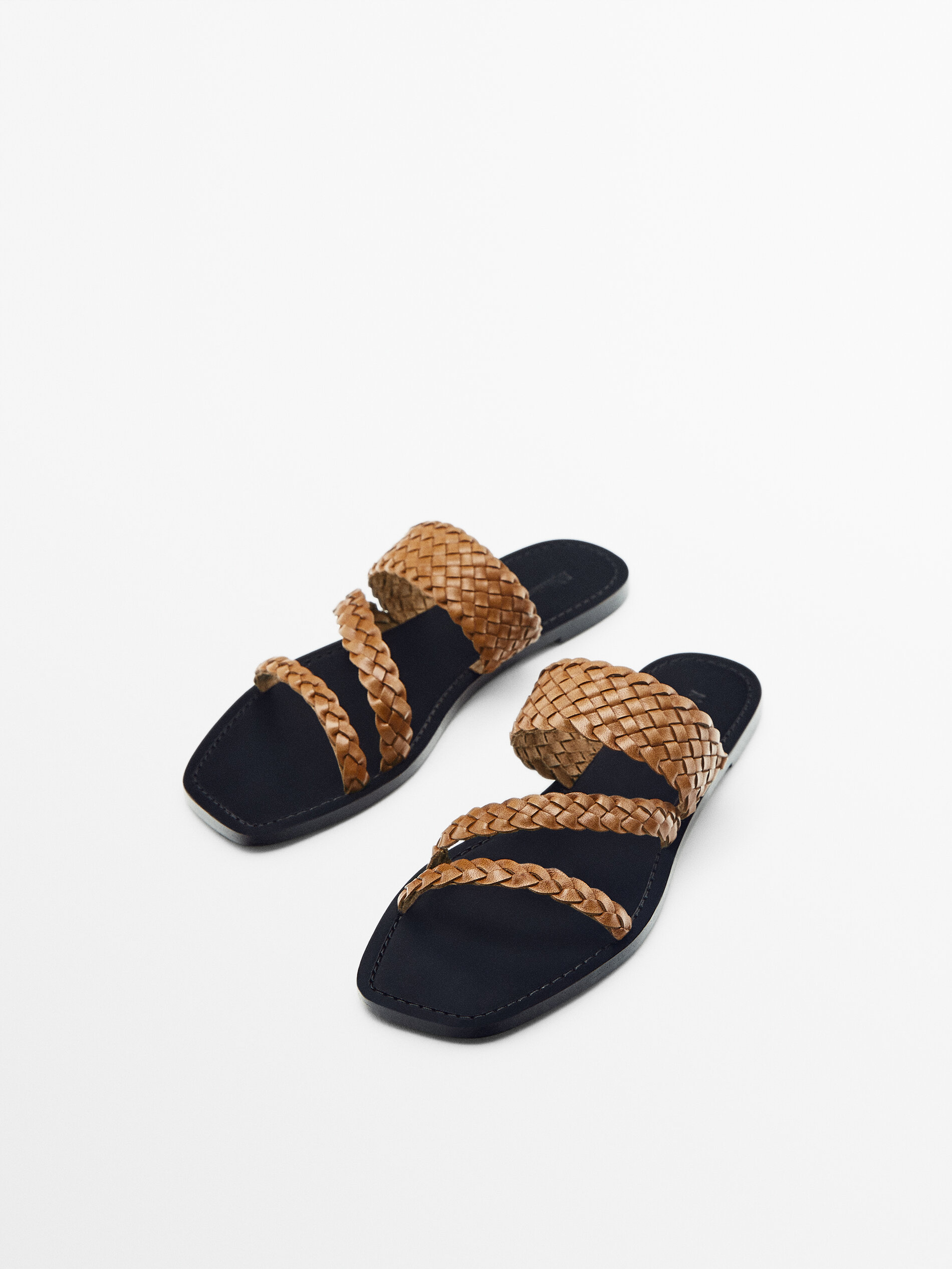 Sandalia plana tiras trenzadas - CAMEL