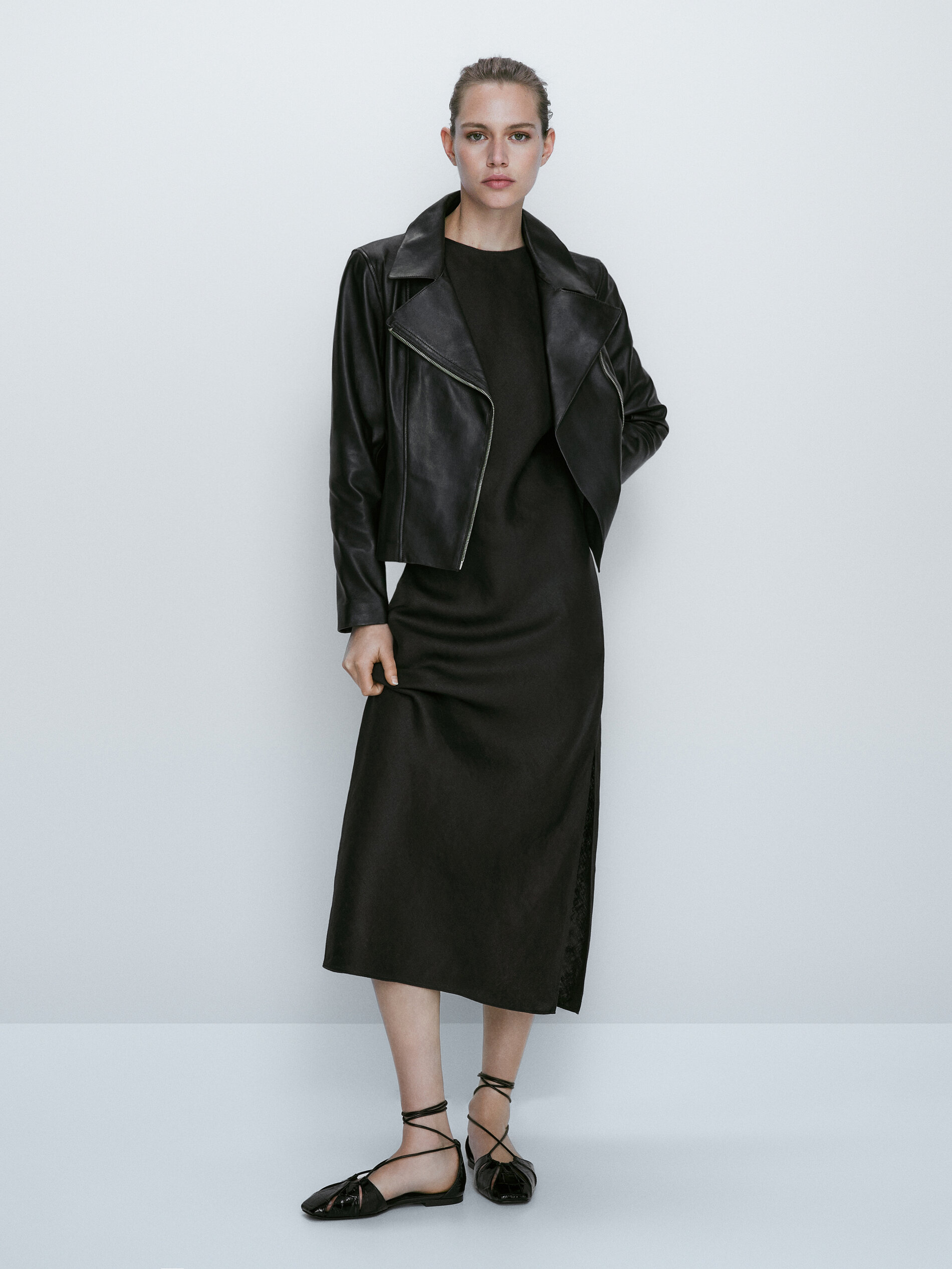 Chaqueta biker piel napa - NEGRO