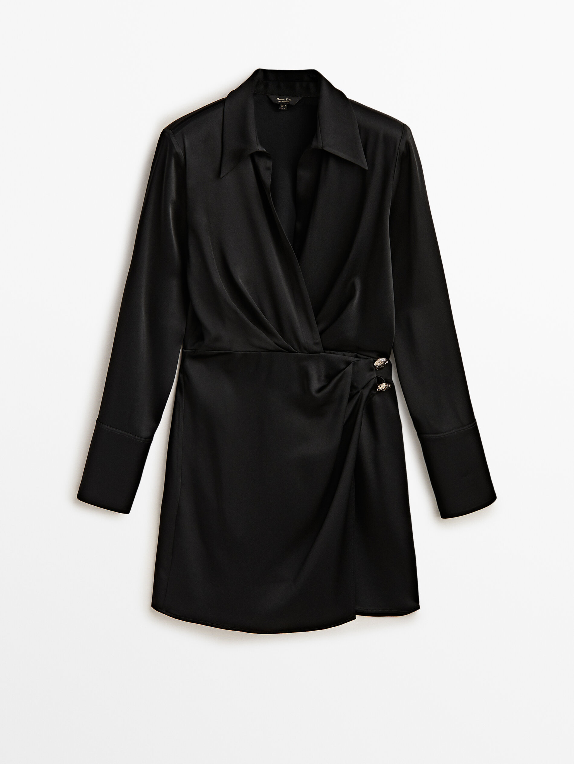 Vestido corto cruzado satinado - NEGRO