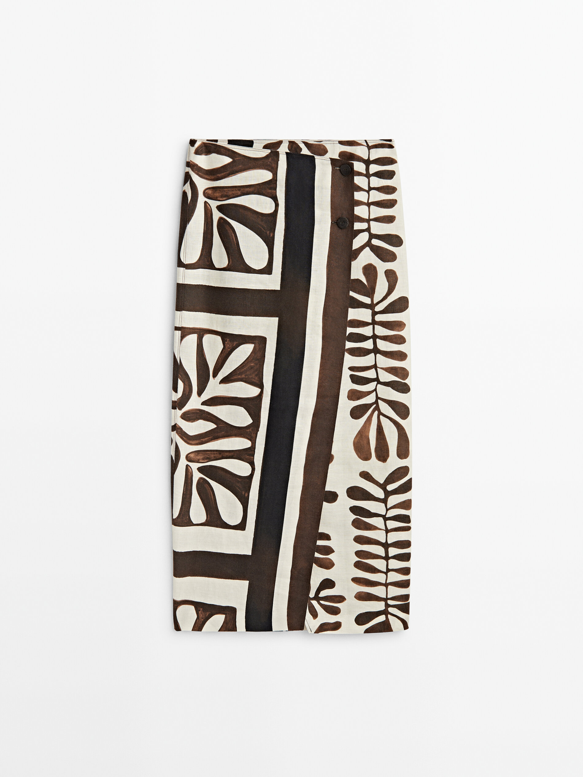 Falda midi estampado hojas - MARRÓN