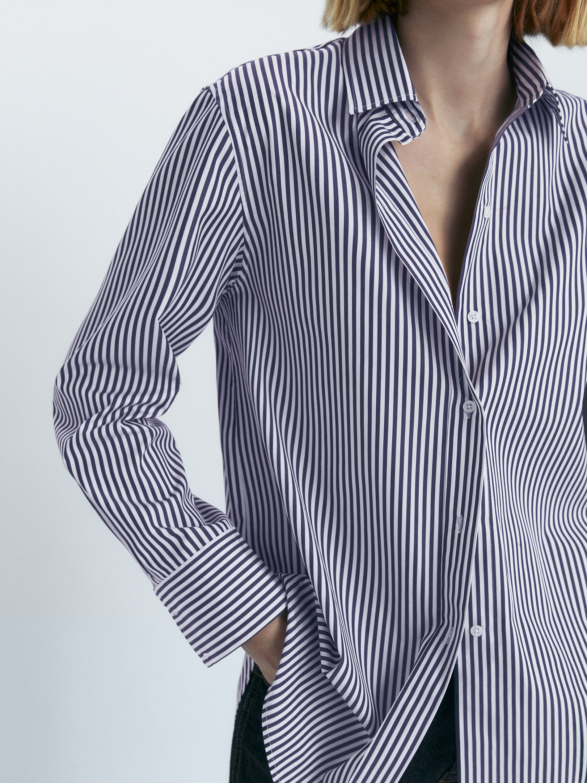 Camisa popelín algodón rayas - AZUL MARINO