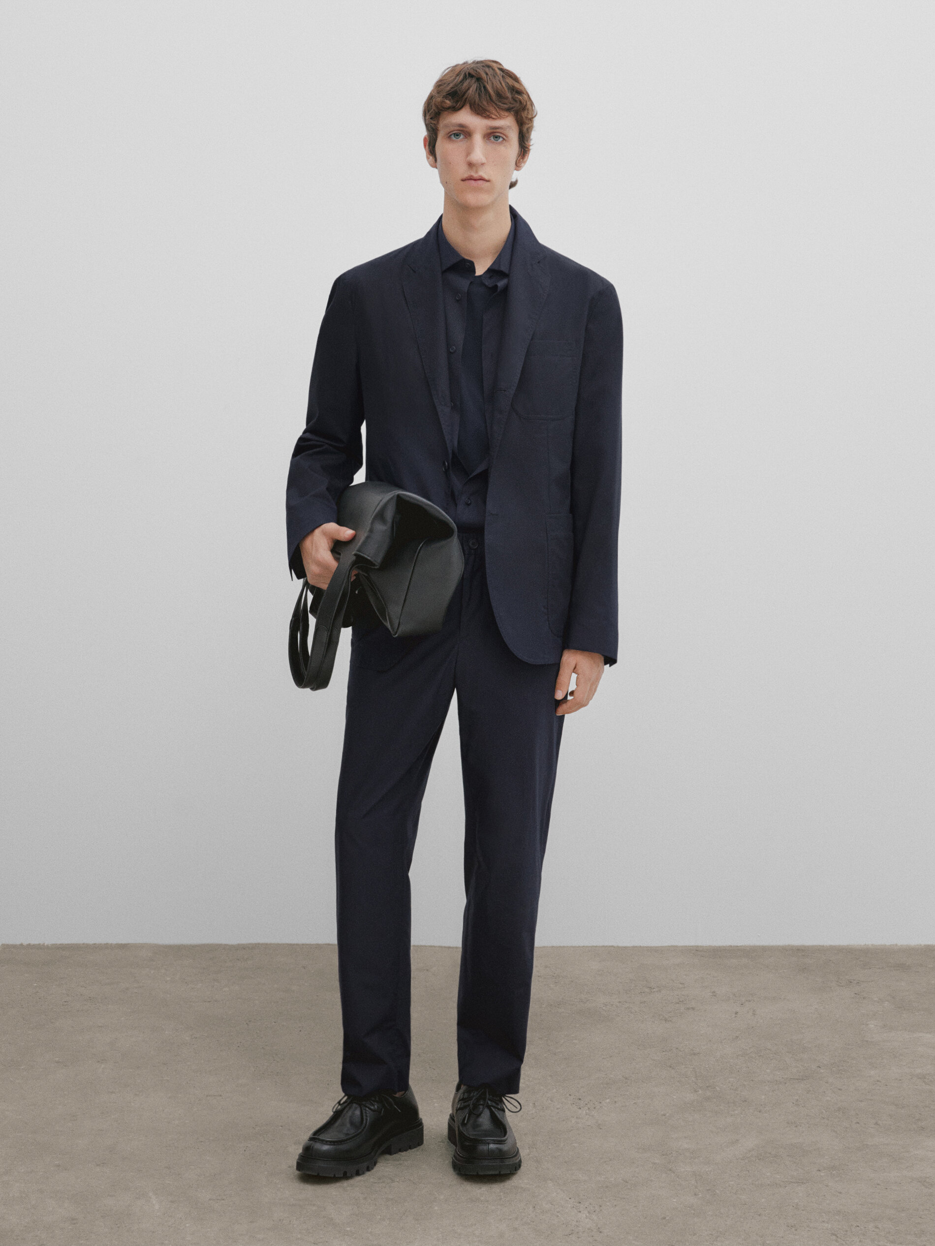 Pantalón traje popelín -Studio - AZUL MARINO