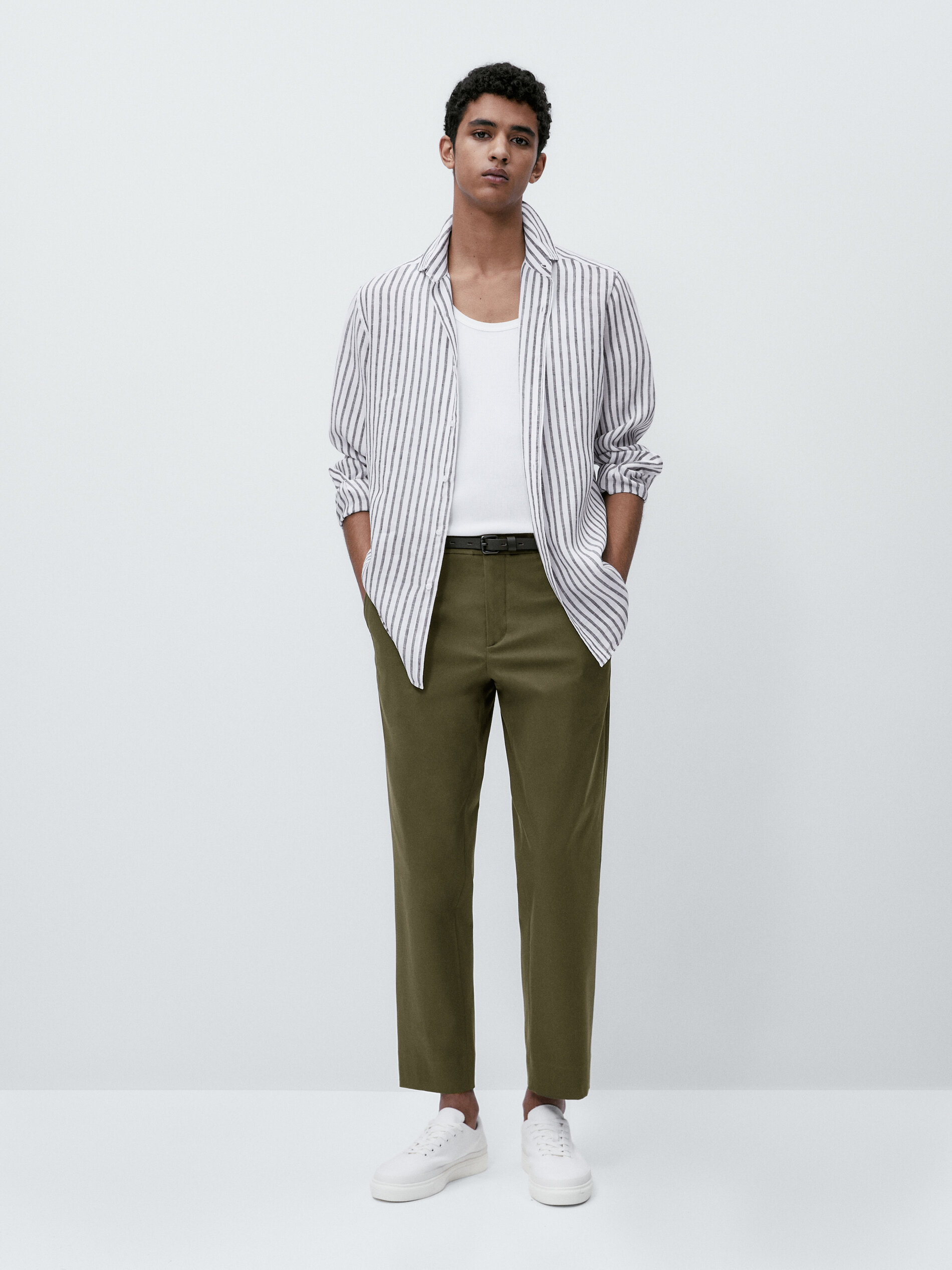 Camisa rayas 100% lino slim fit - VERDE