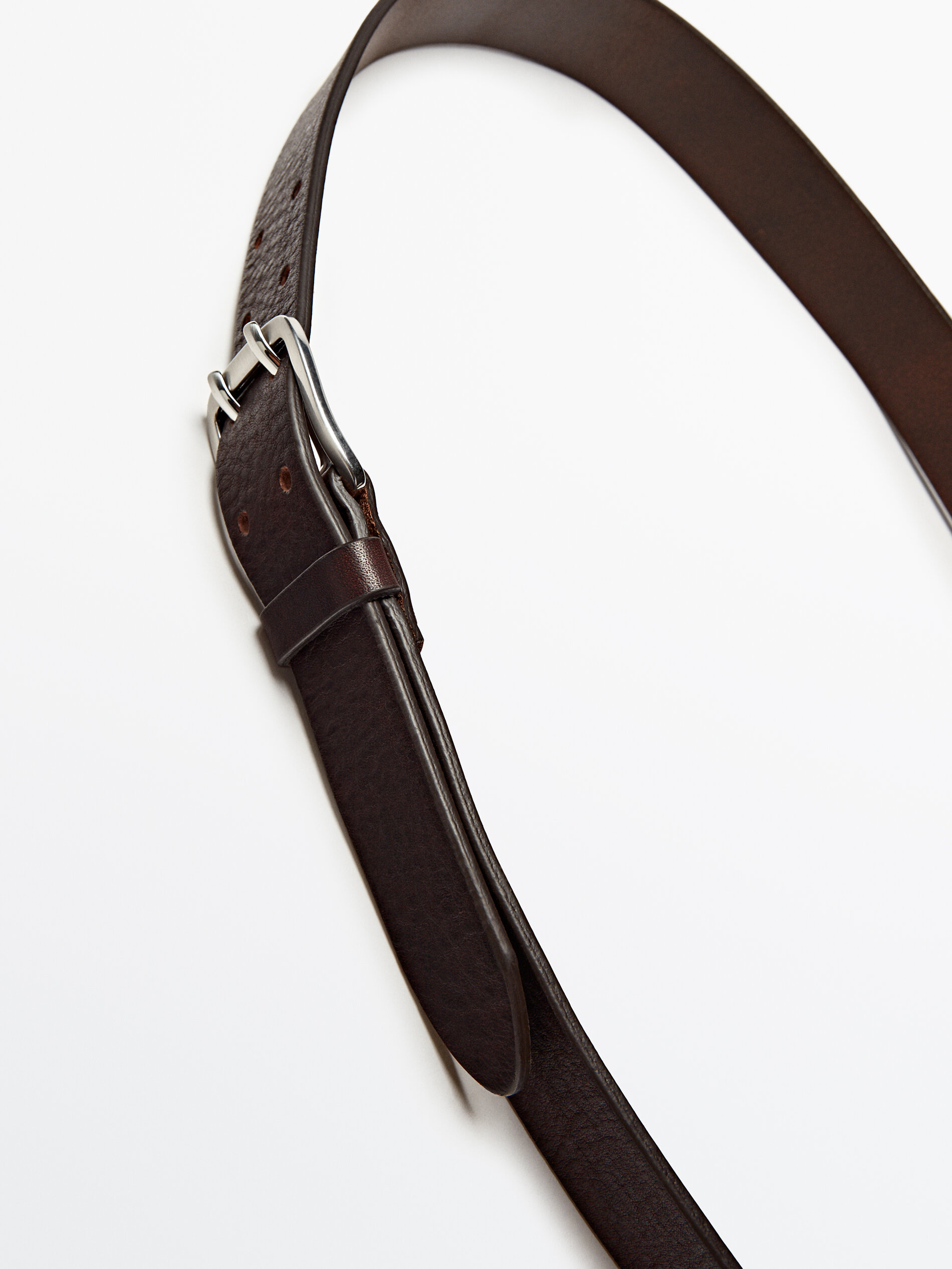 Cinturón piel doble aguja - MARRÓN