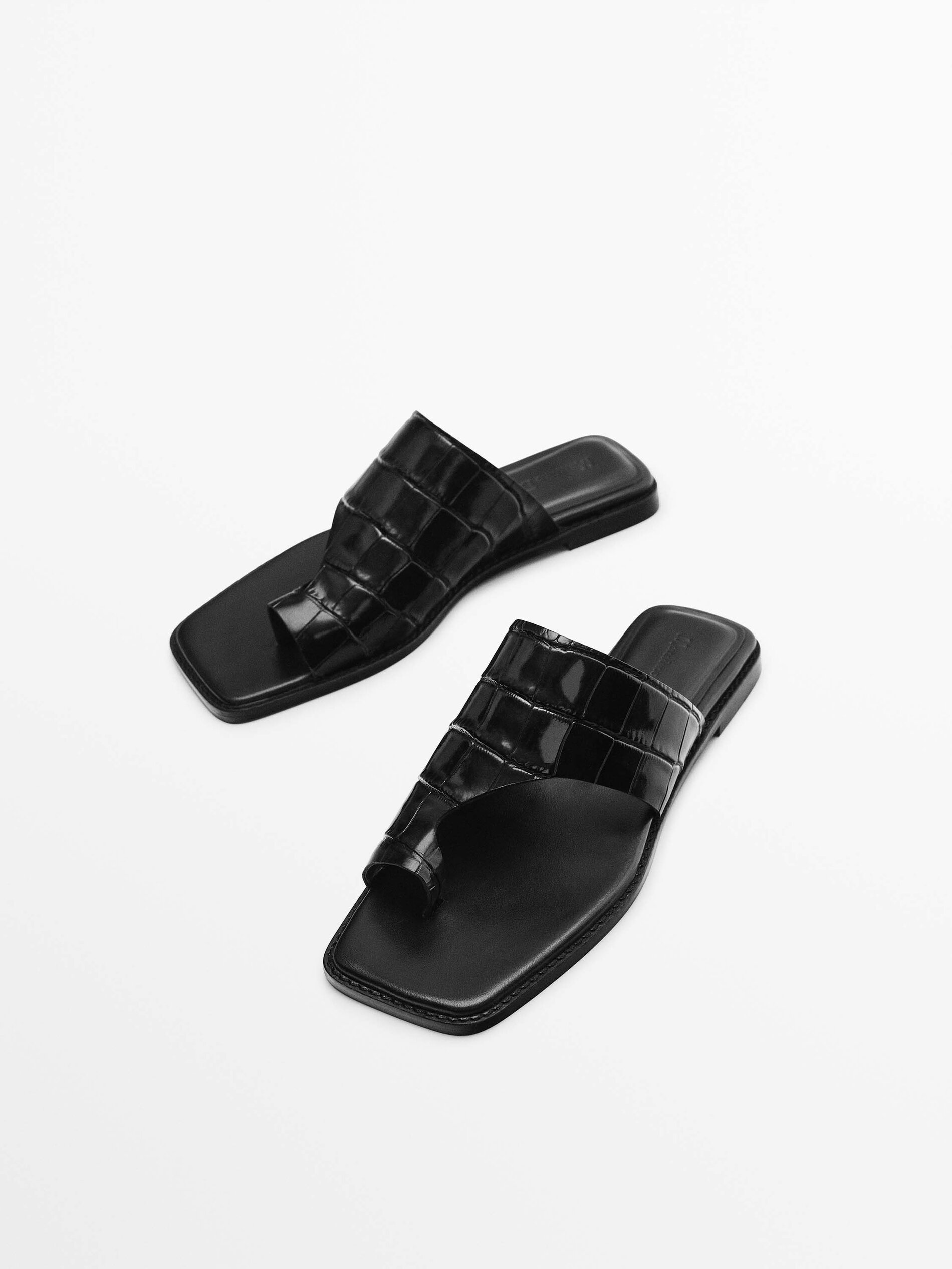 SANDALIA PLANA PIEL - NEGRO