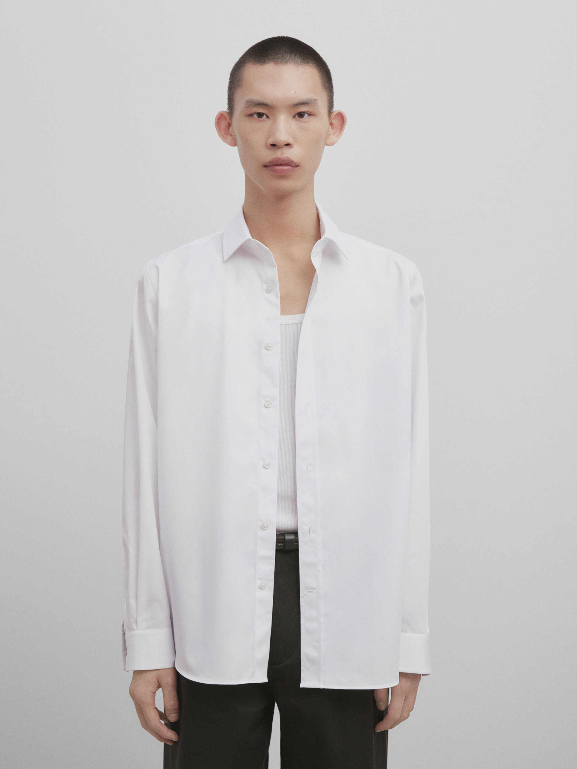 Camisa algodón relaxed fit -Studio - BLANCO