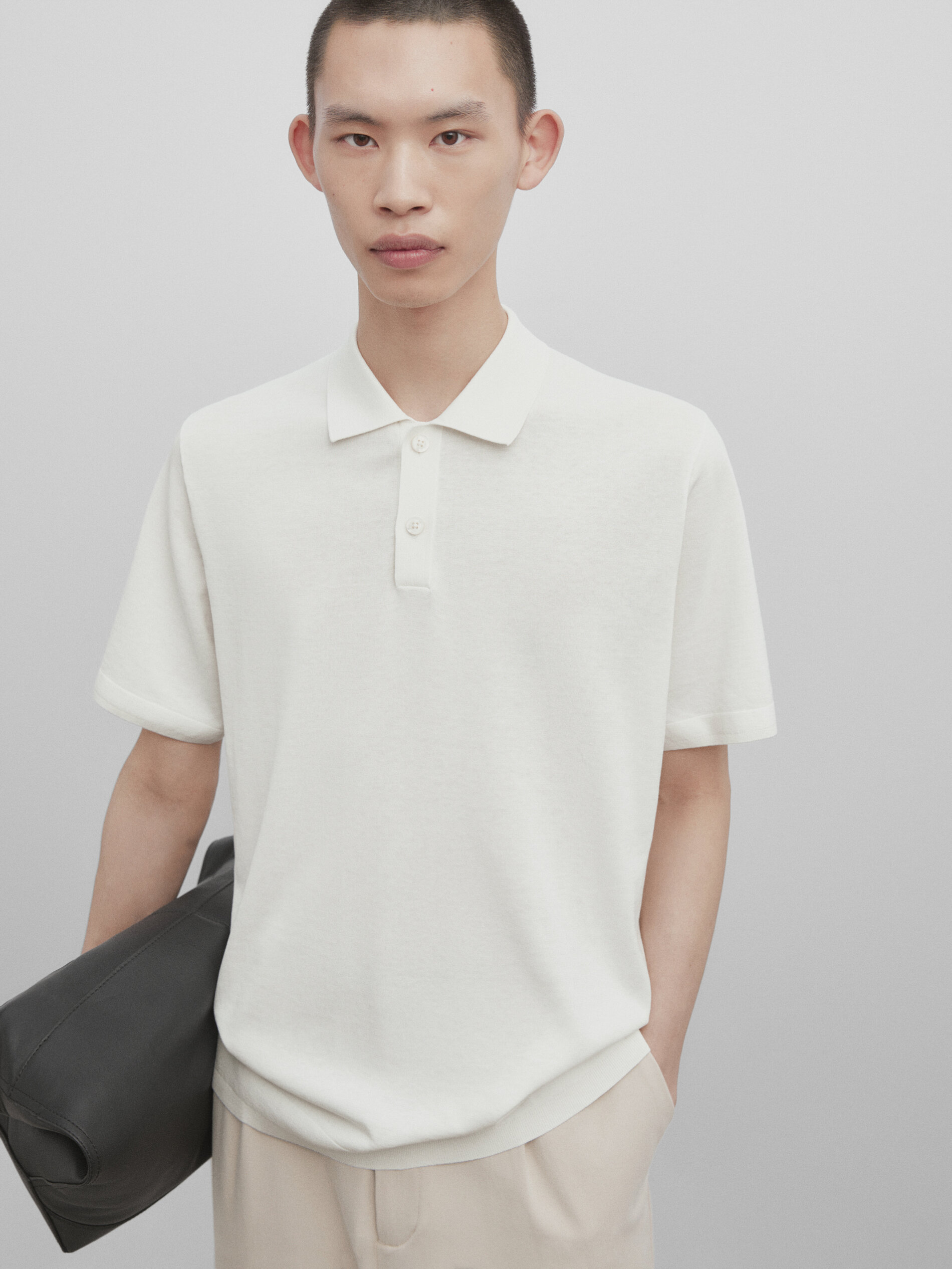 Jersey polo mezcla algodón seda -Studio - BLANCO ROTO