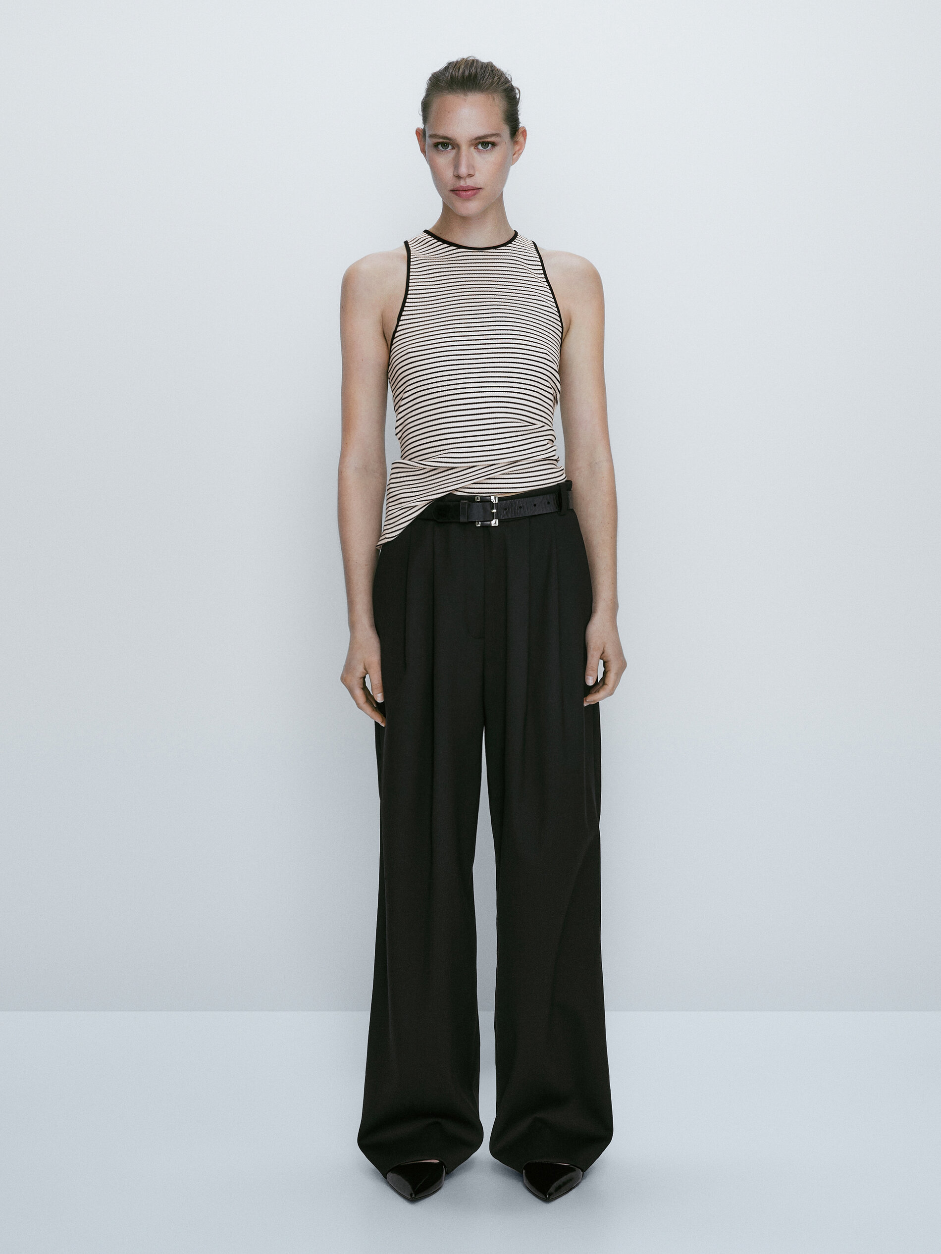 Camiseta rayas algodón sin mangas - CRUDO