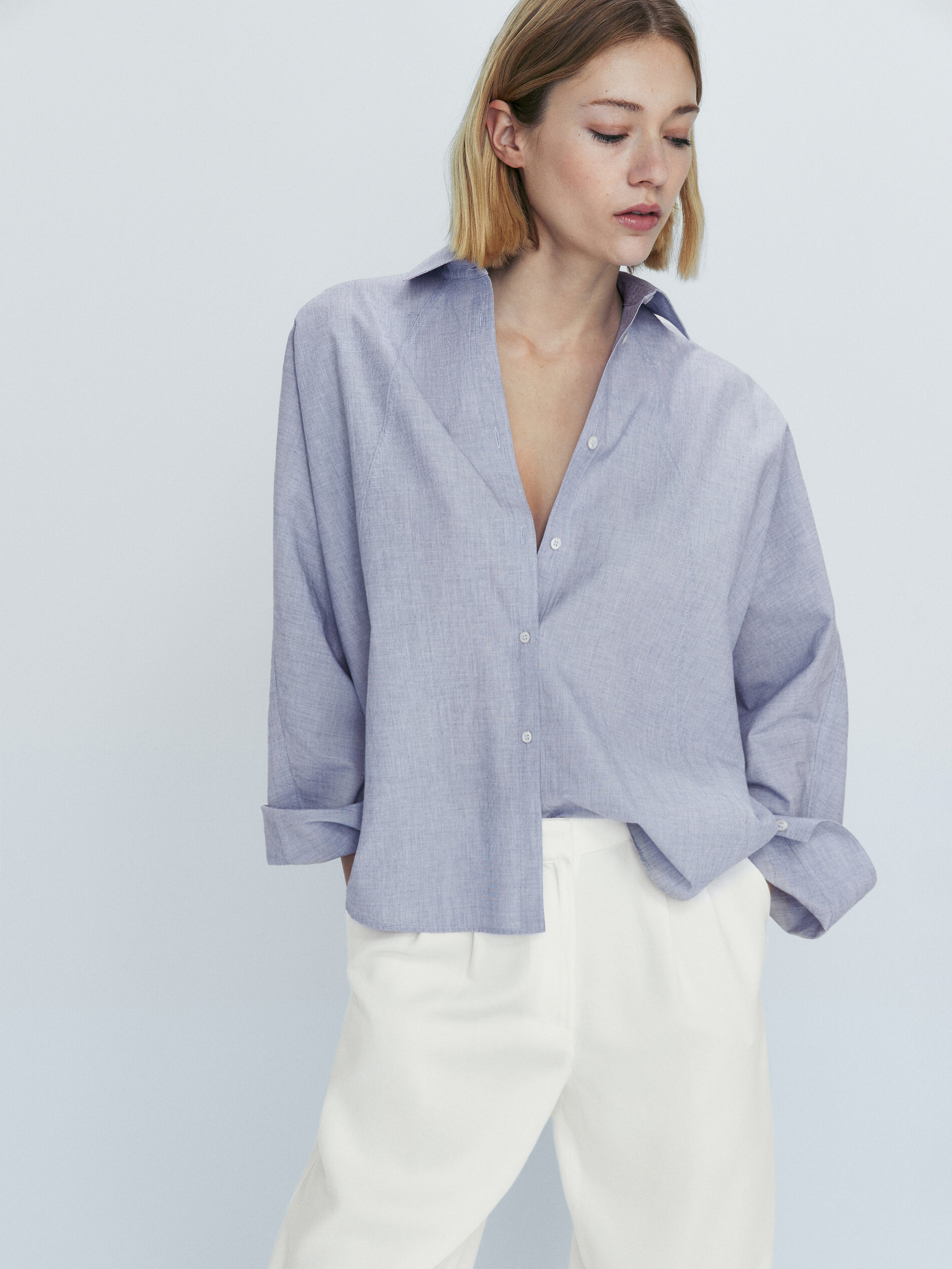 Camisa algodón chambray - AZUL