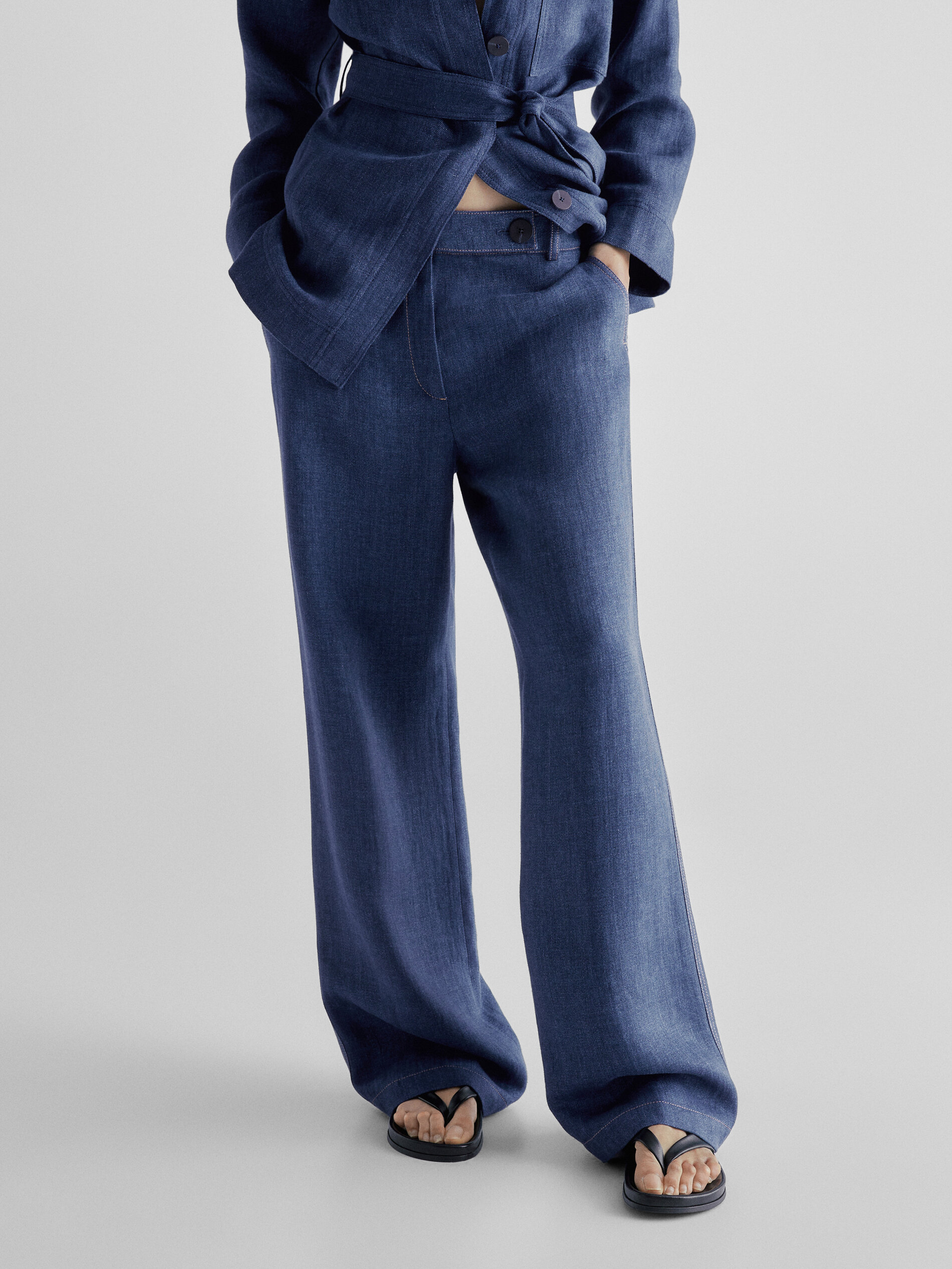 Pantalón conjunto lino efecto denim - AZUL MARINO