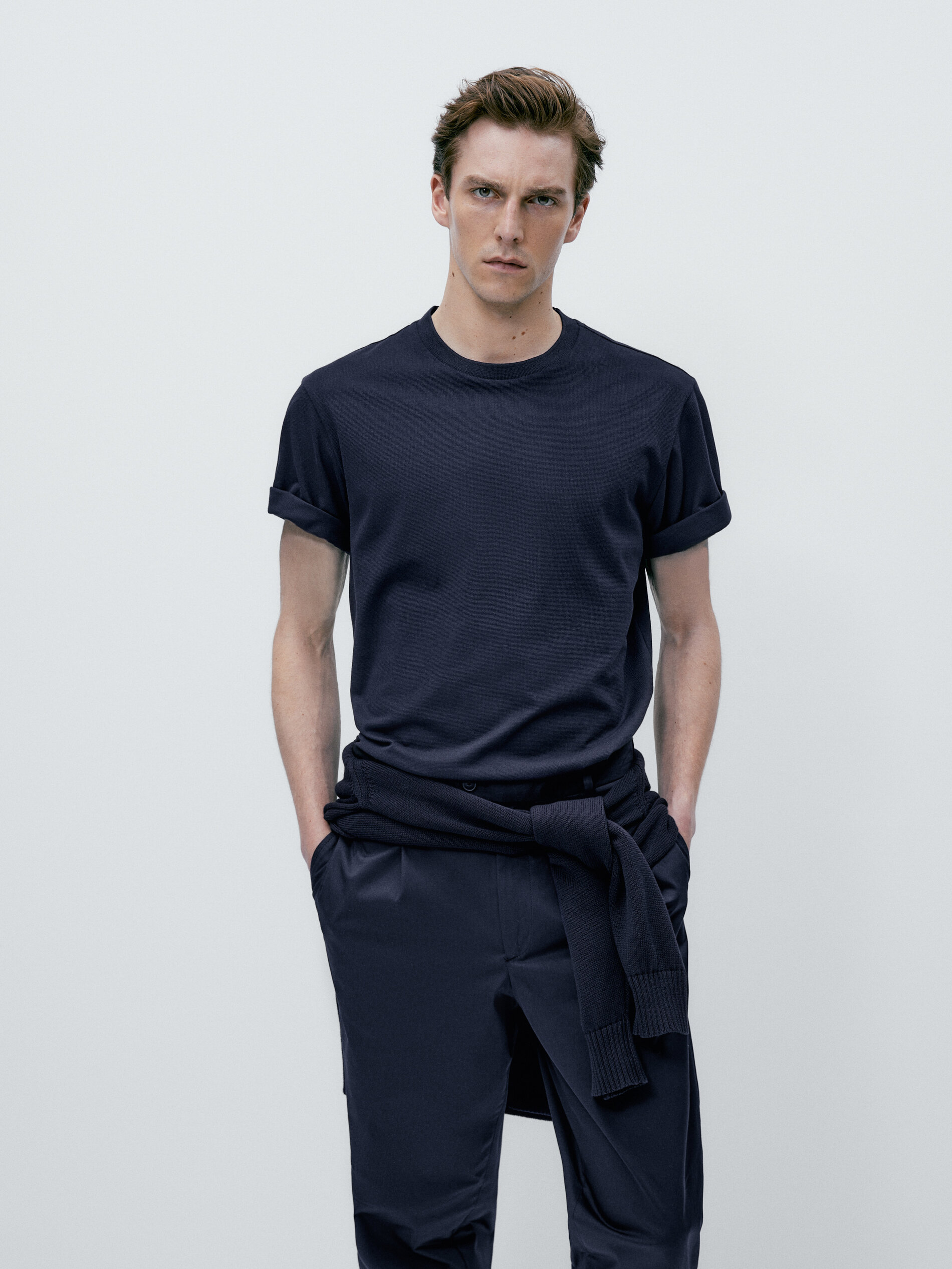 Camiseta algodón estructura manga corta - AZUL MARINO