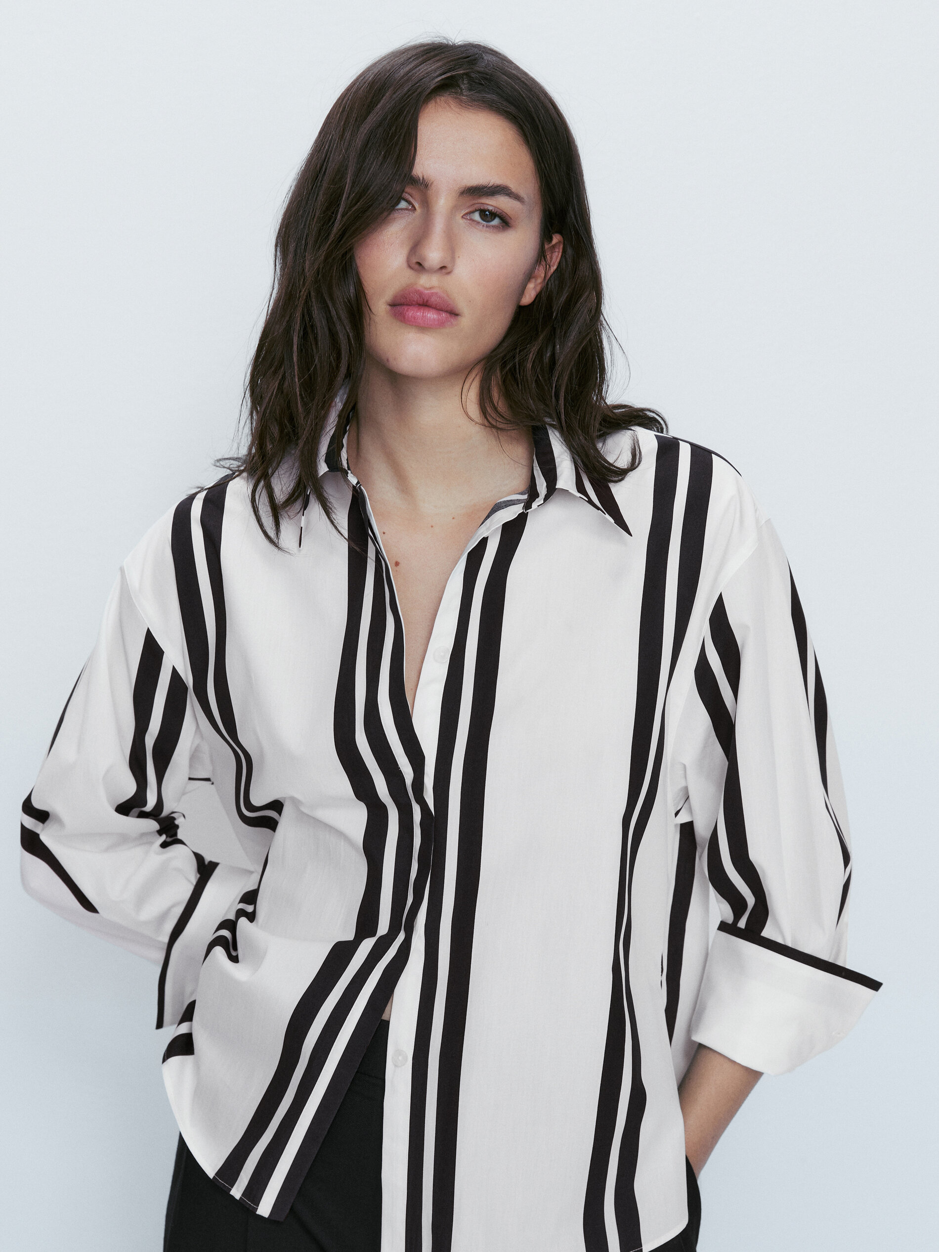 Camisa algodón doble raya - BLANCO