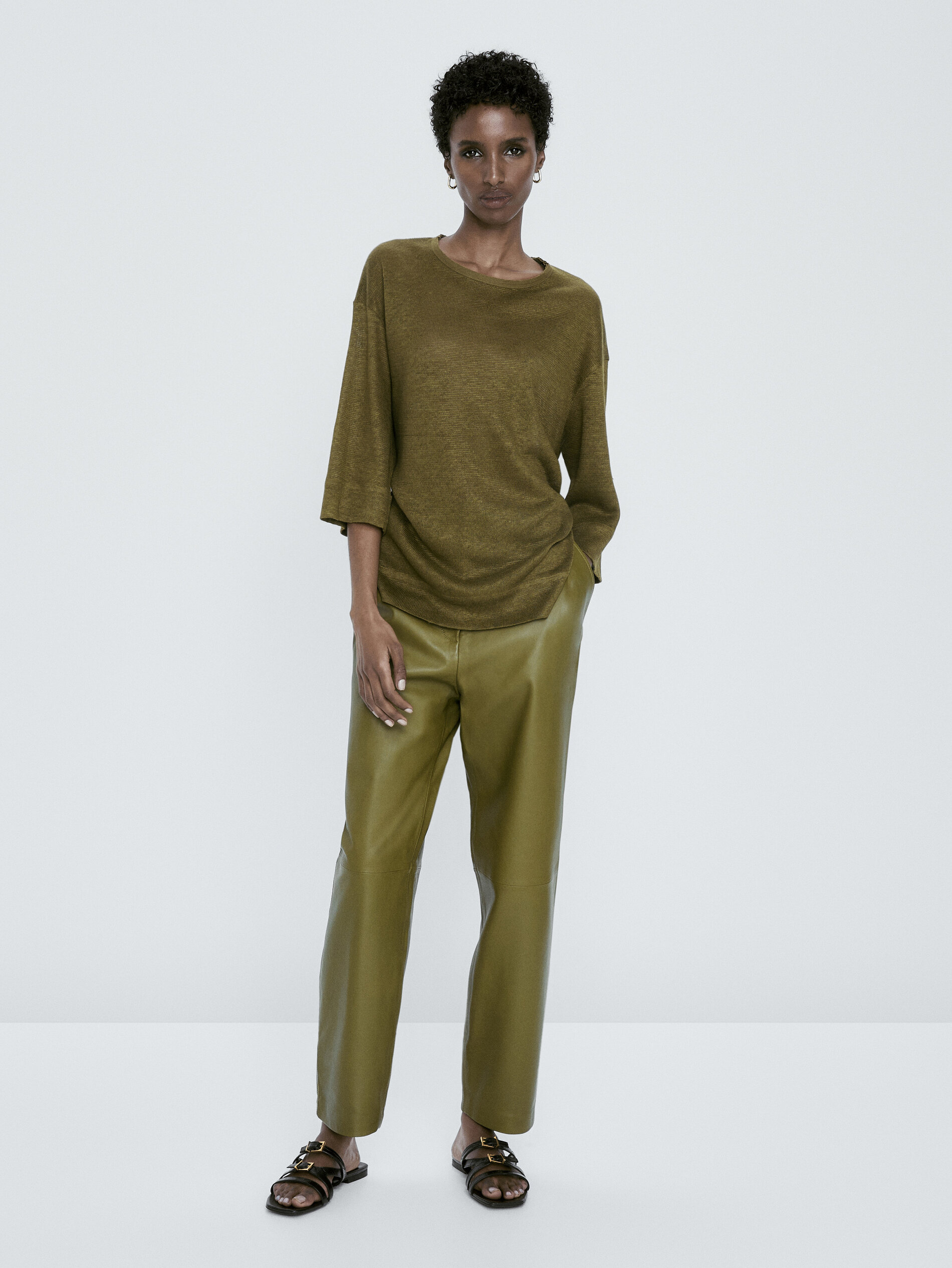 Camiseta 100% lino manga 3/4 - KAKI