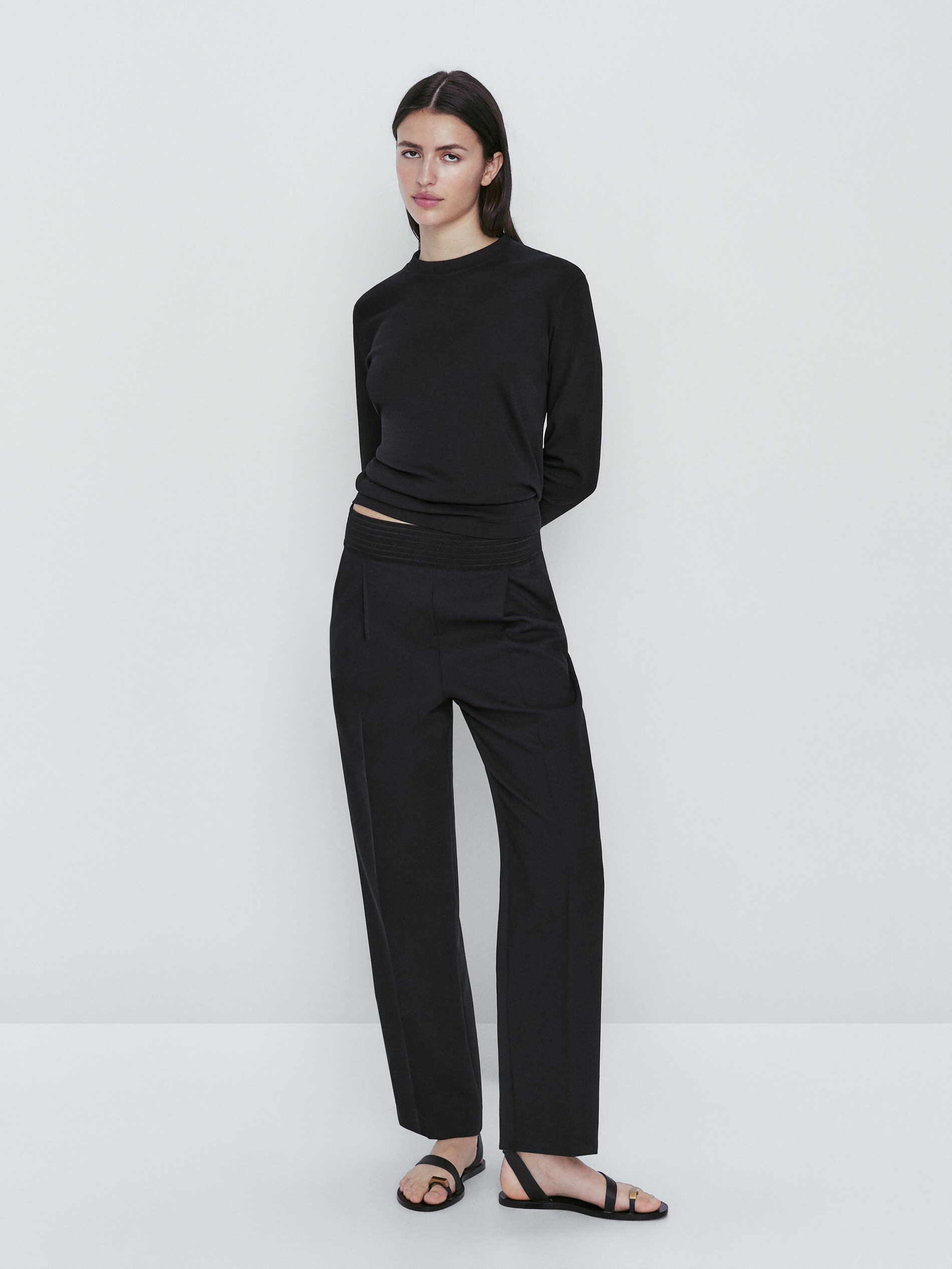 Pantalón cintura elástica corte recto - NEGRO