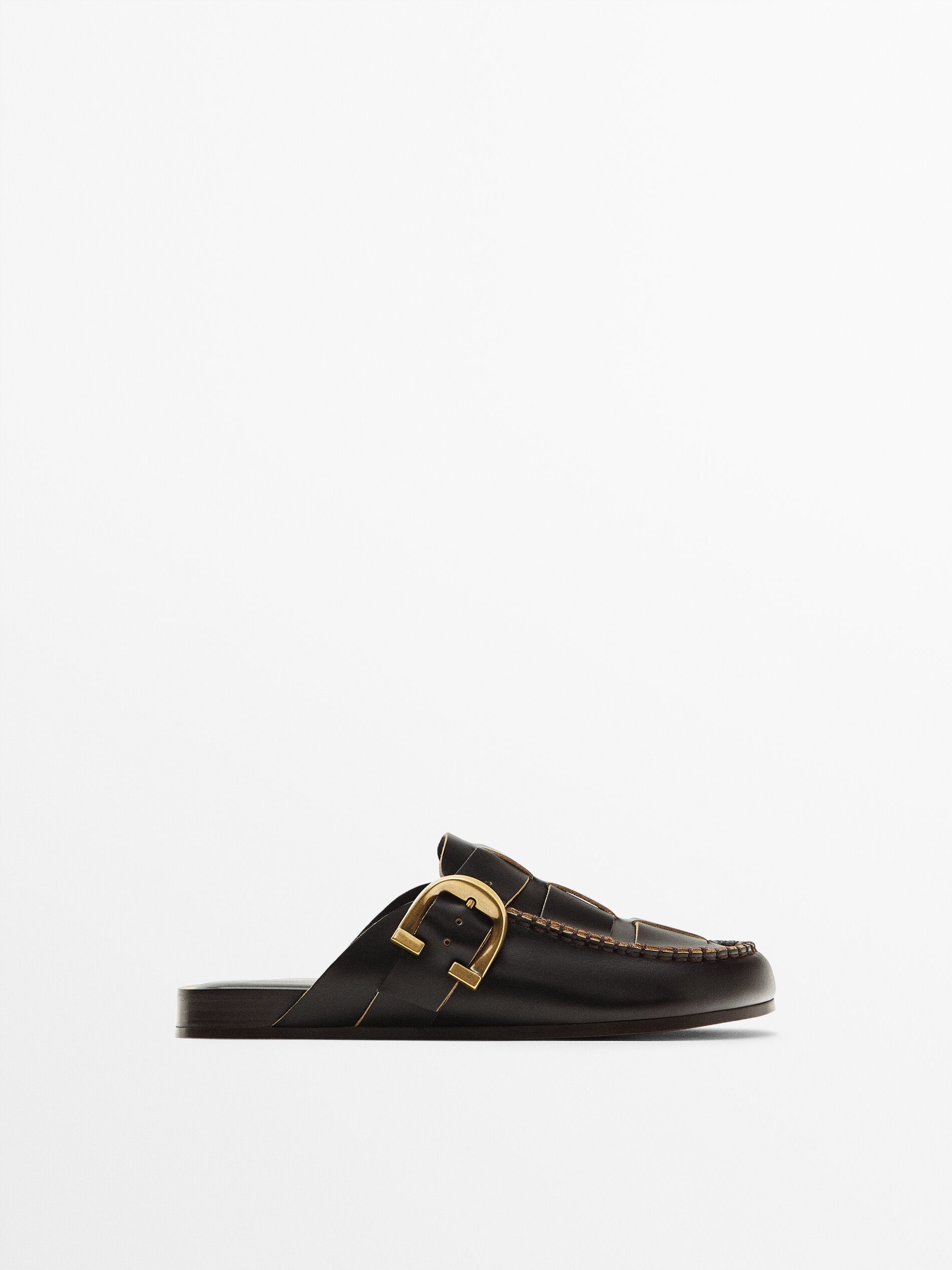 Zueco piel bordón piezas - MARRÓN