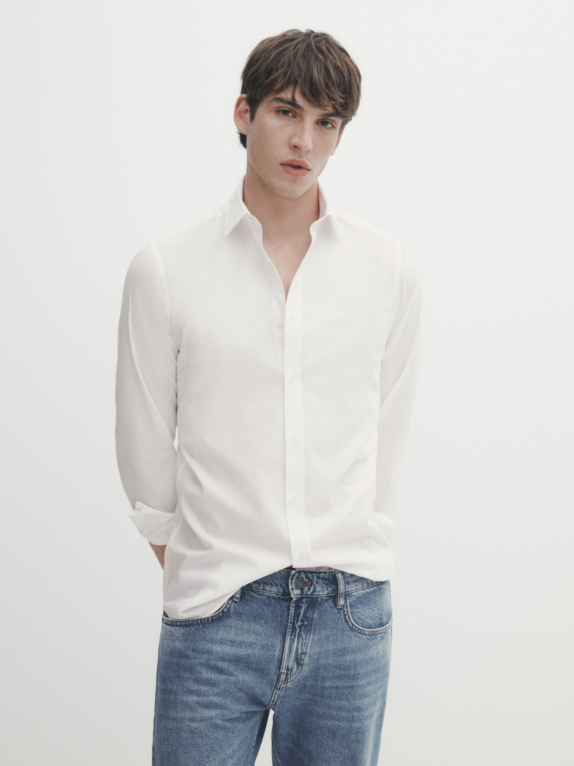 Camisa estructura algodón slim fit - BLANCO