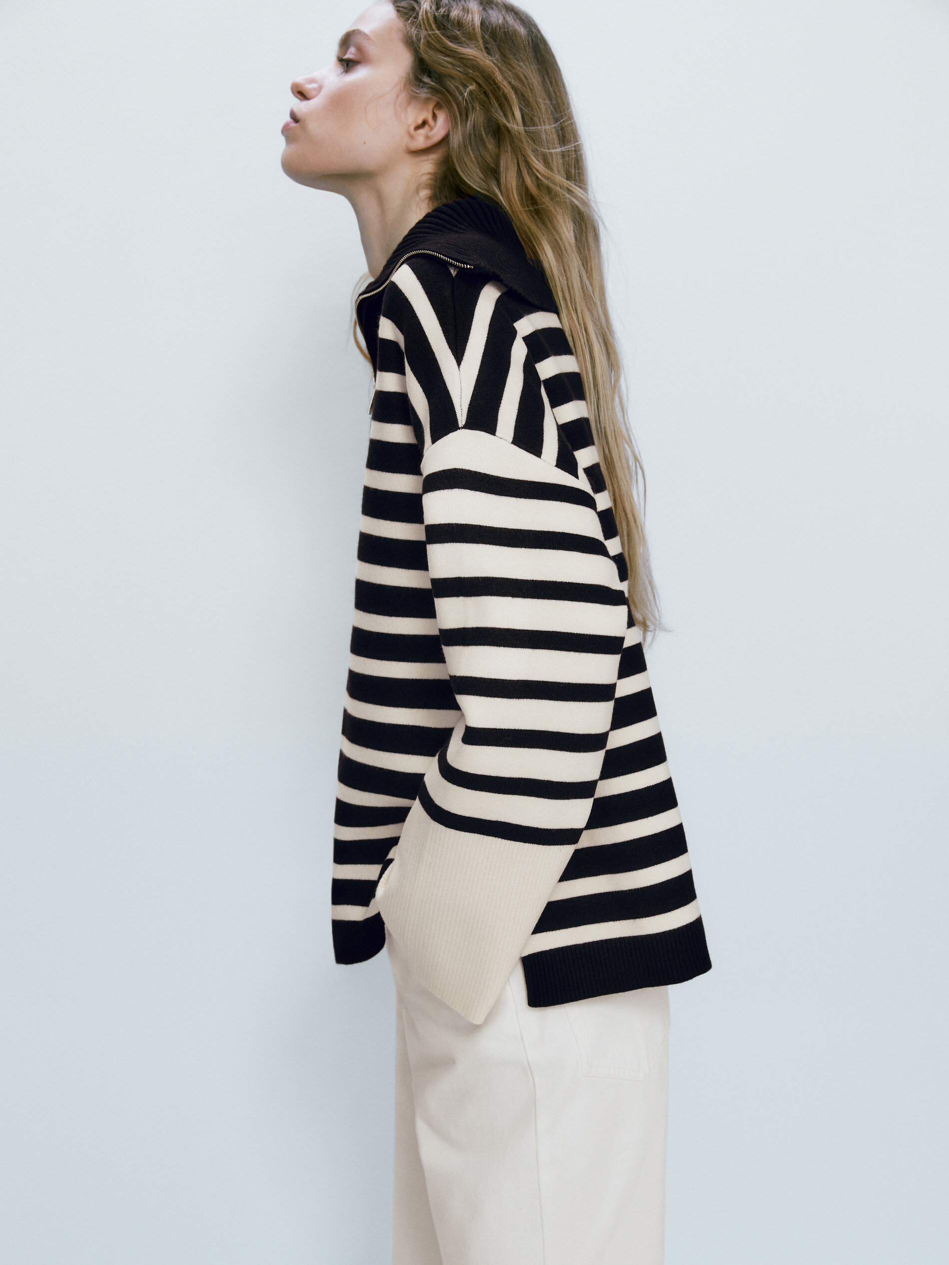 Jersey rayas contraste cuello cremallera - AZUL MARINO