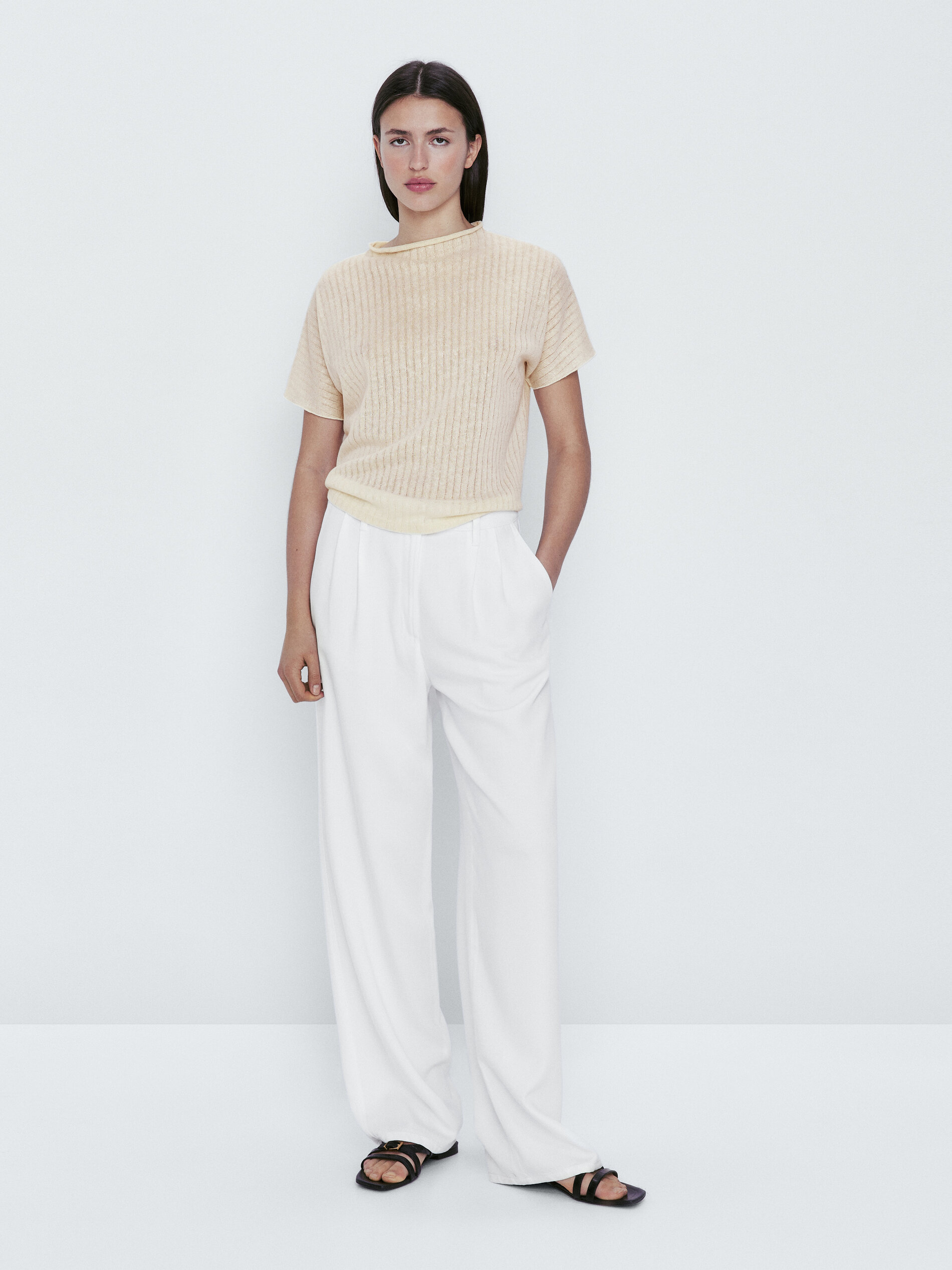 Top estructura con algodón y lino - CRUDO