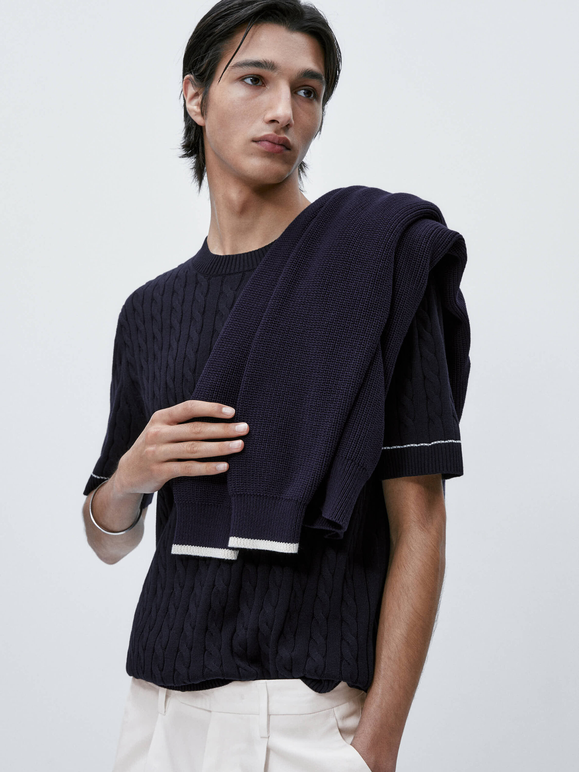 Jersey punto cable contraste - AZUL MARINO