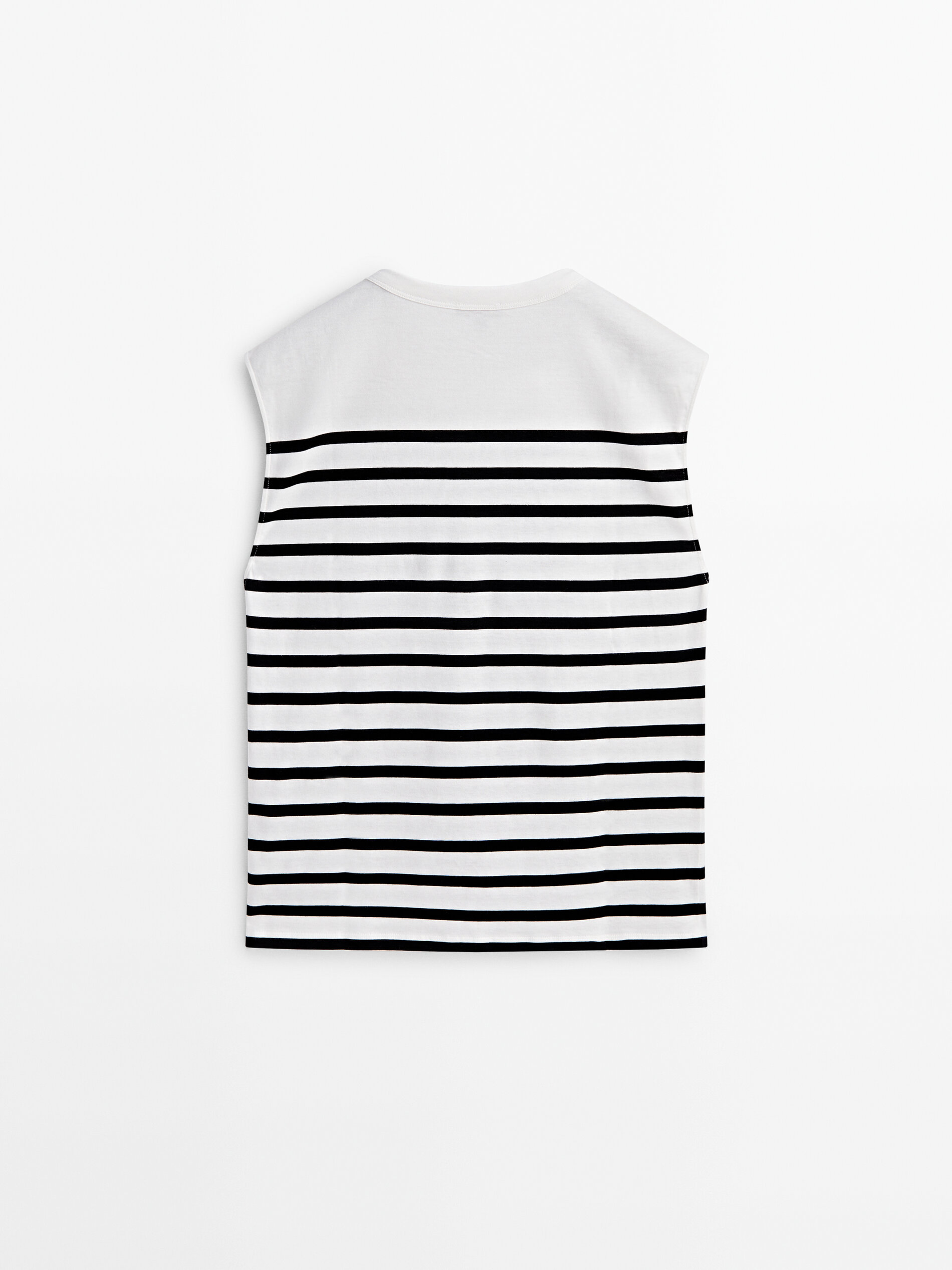 Camiseta rayas algodón botones sin mangas - CRUDO