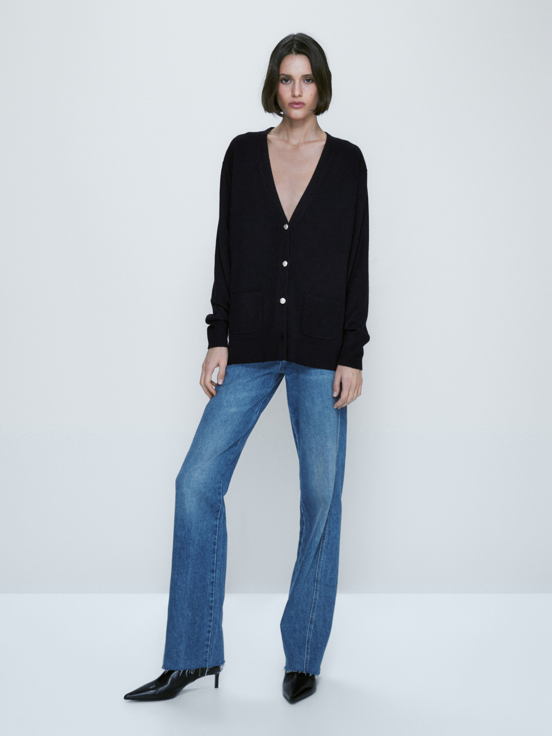 Cárdigan botones mezcla lana cashmere - AZUL MARINO