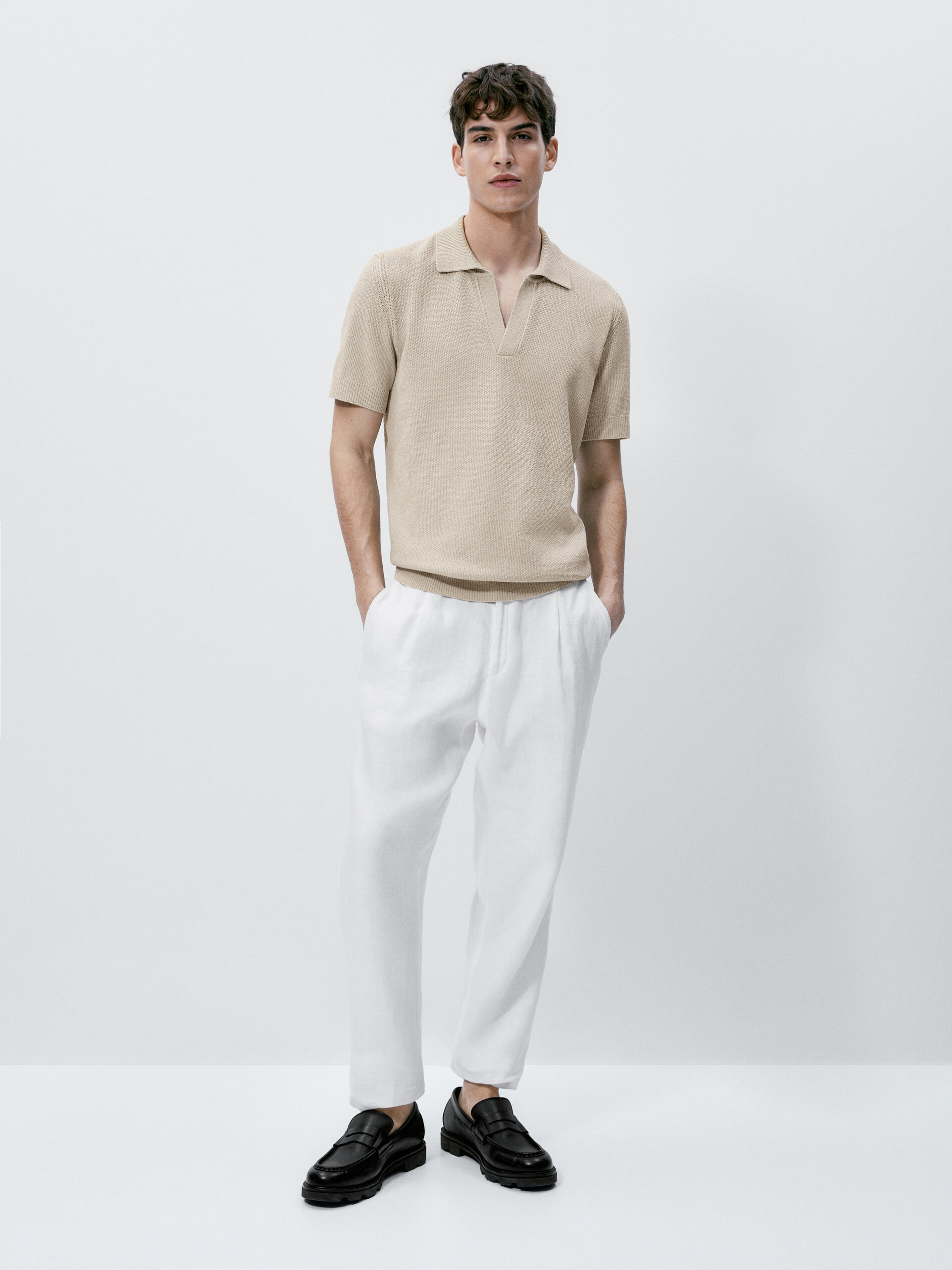 Jersey polo estructura manga corta - Beige