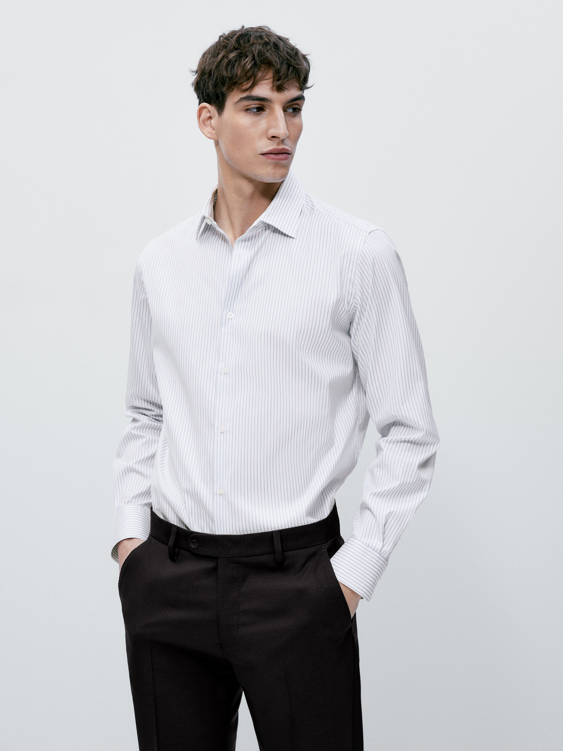 Camisa rayas pinpoint easy iron slim fit - BLANCO