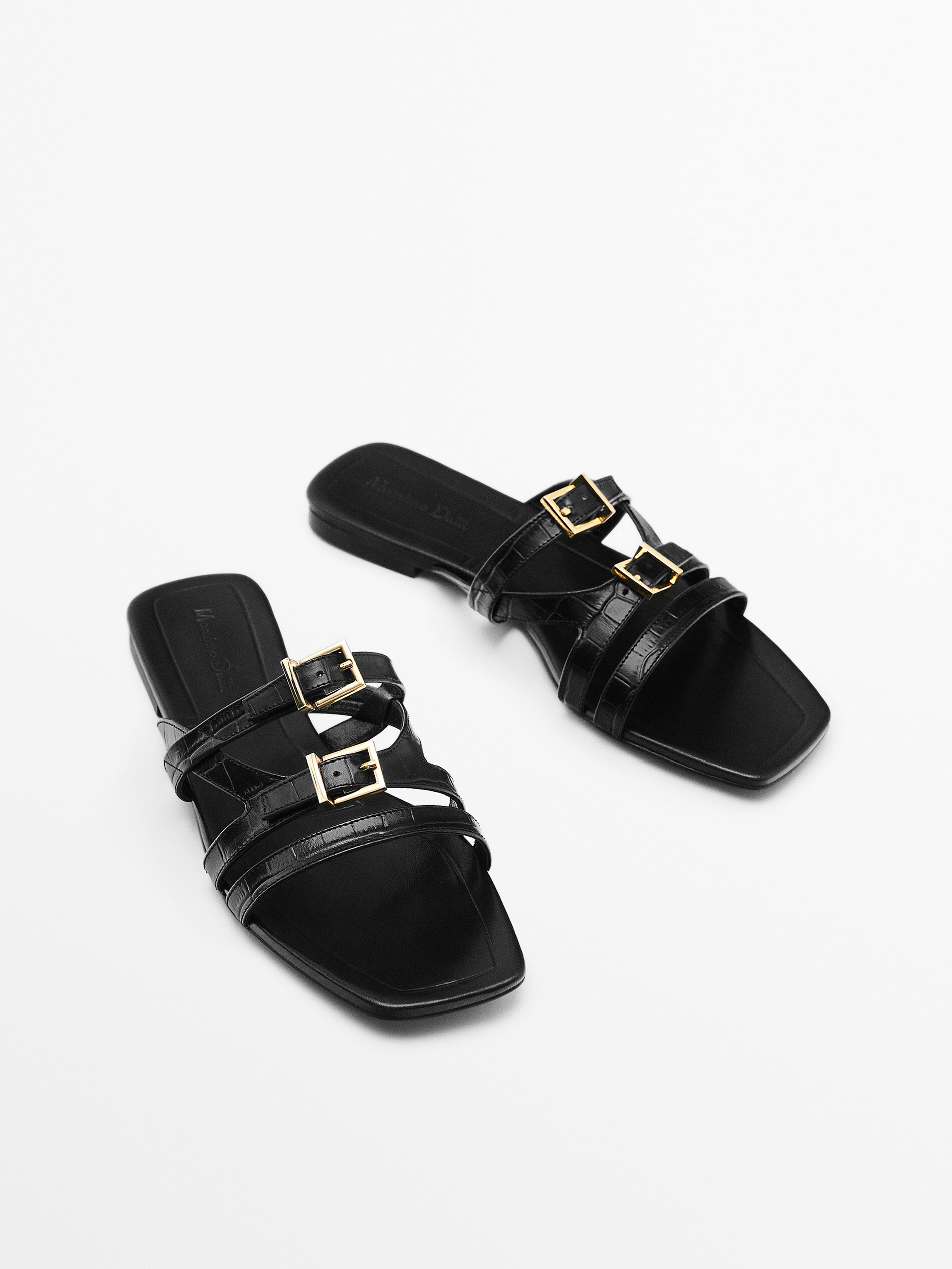 Sandalia plana piel multi tiras - NEGRO