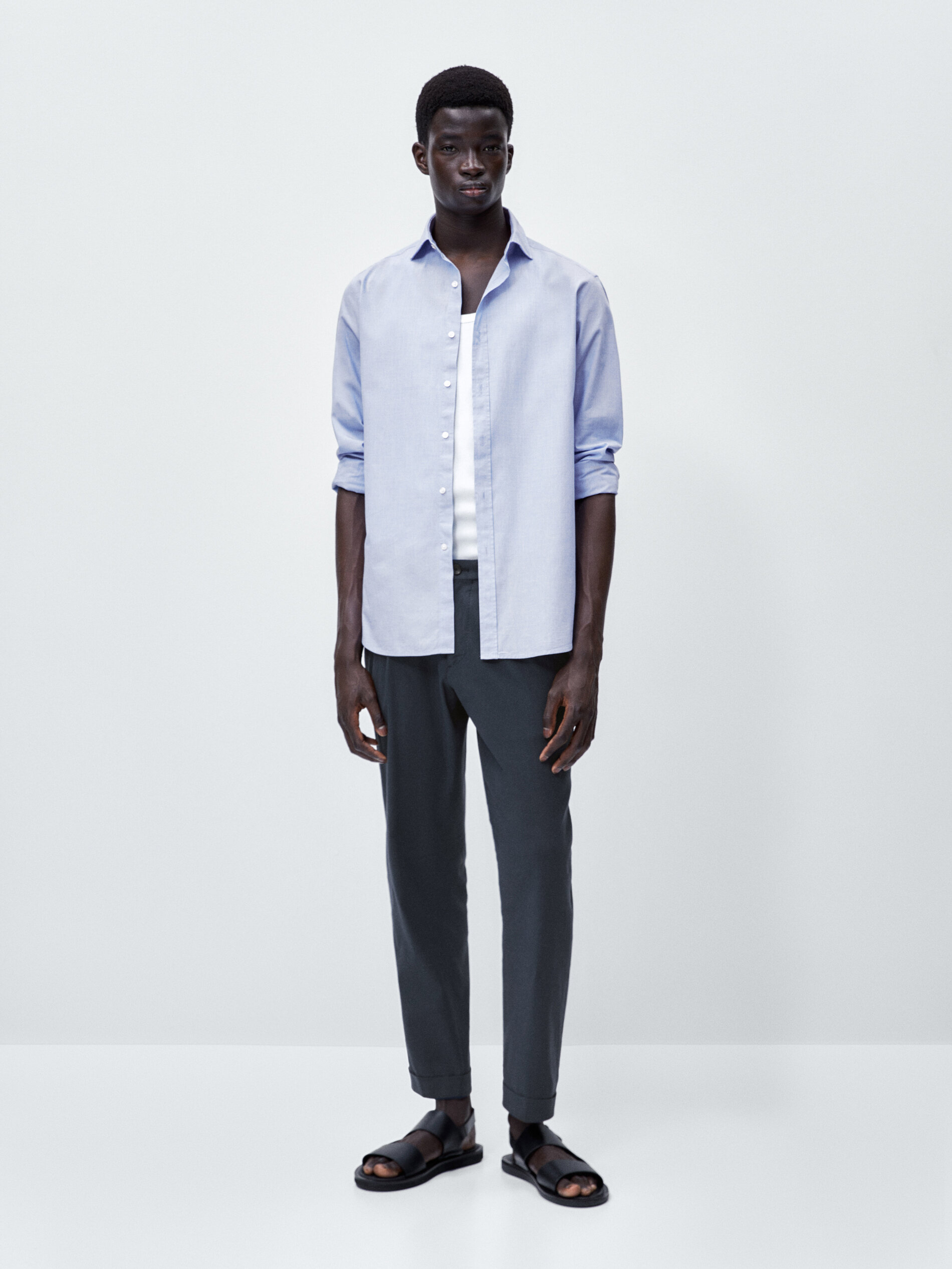 Camisa algodón fil a fil slim fit - CELESTE