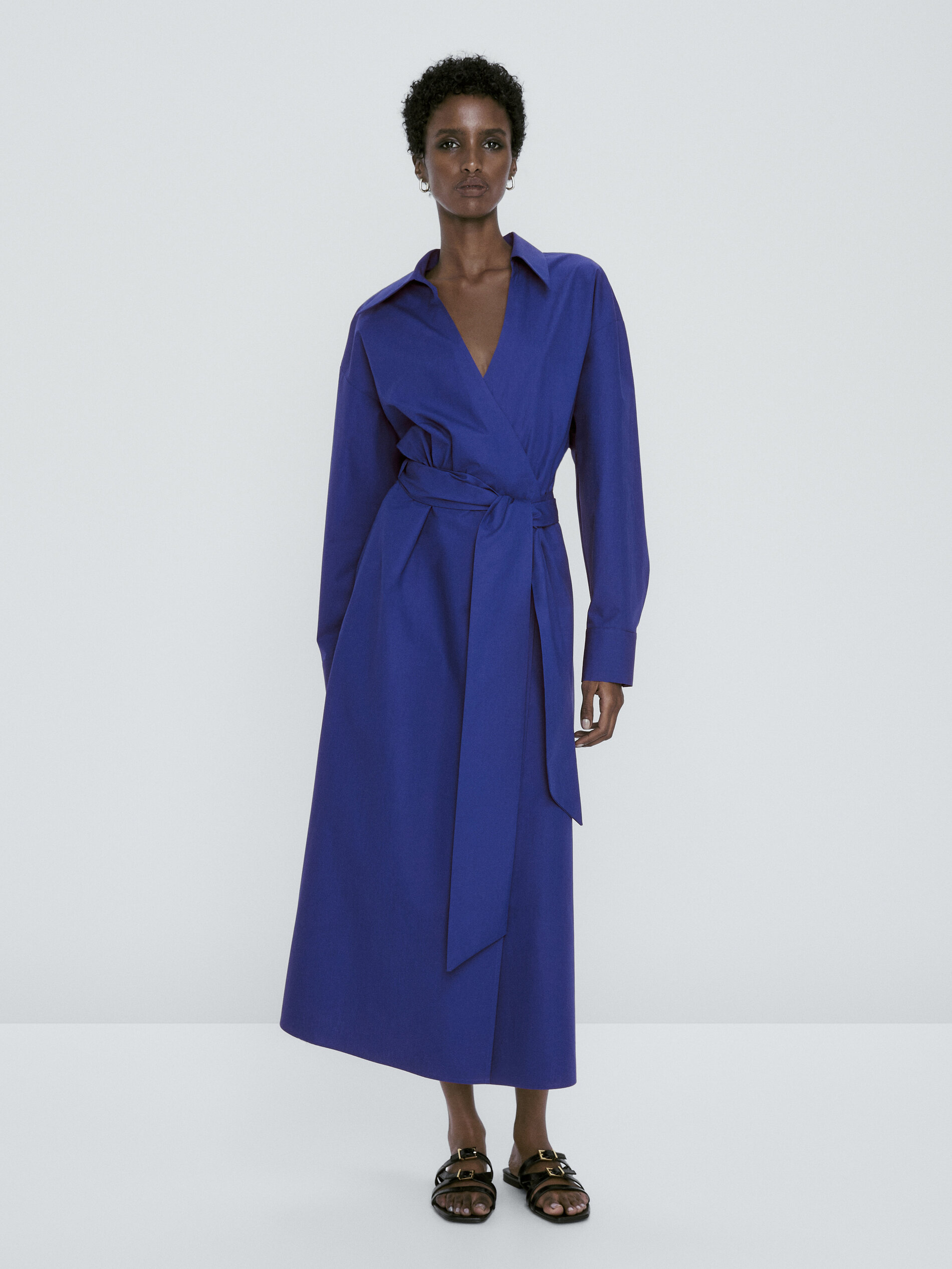 Vestido popelín cruzado lazada - AZUL ELÉCTRICO